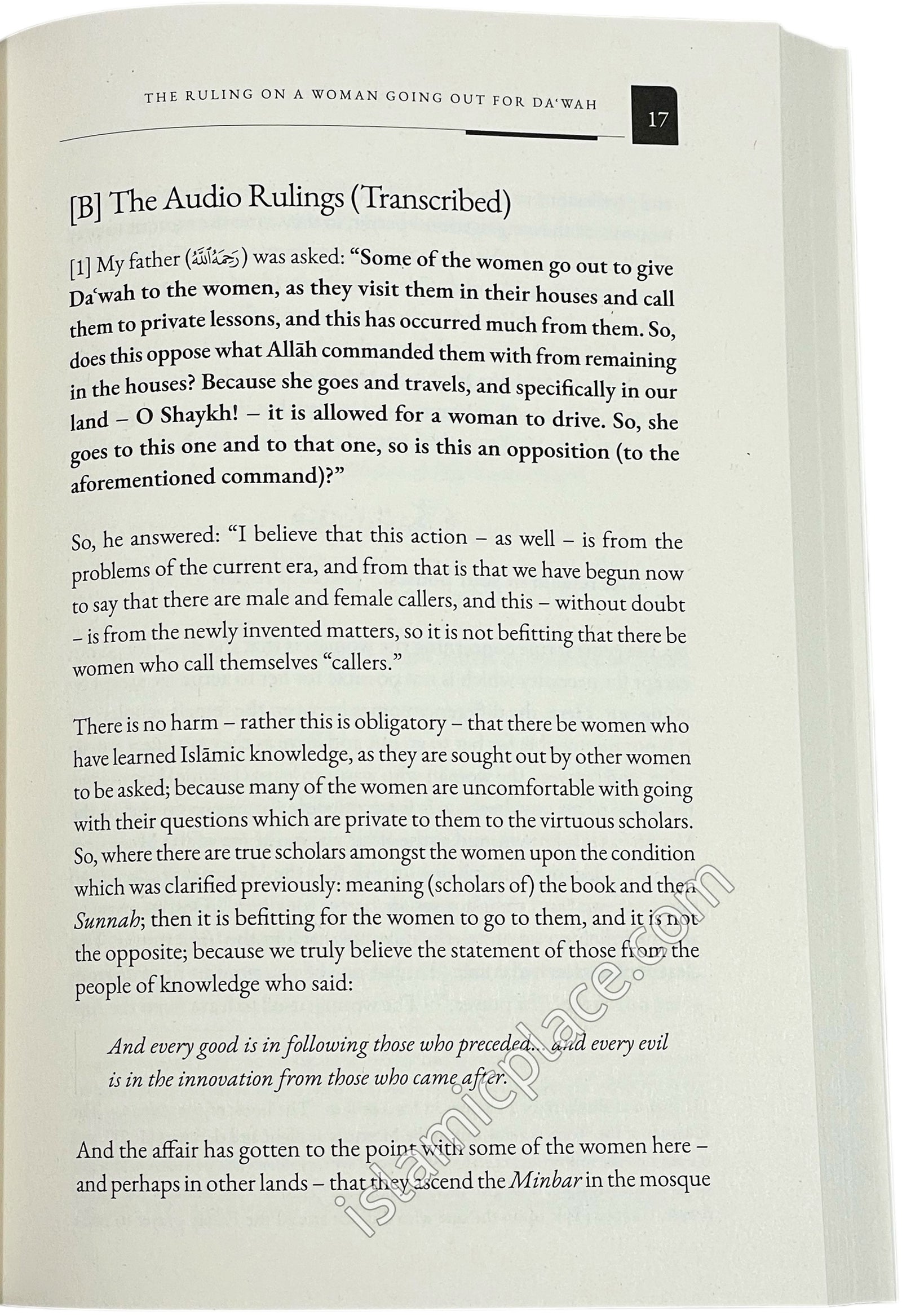 The Ruling on a Woman Going out for Dawah - From the Rulings of My Father, the Sahykh, the Imam Muhammad Nasir ad-Din Ibn Nuh al-Albani