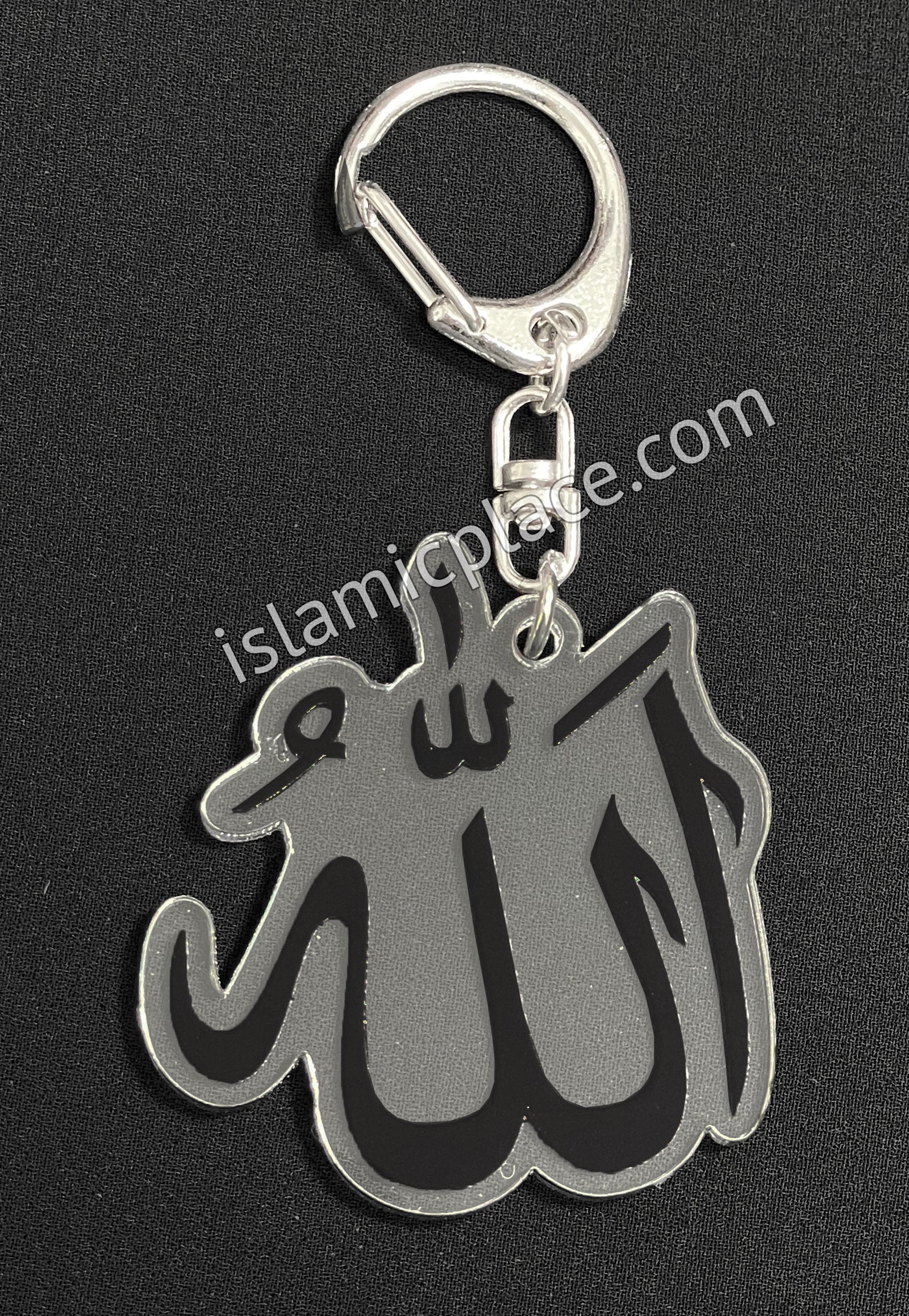 Black Allah Calligraphy on Translucent Crystal Keychain with Gate Ring - hdk11