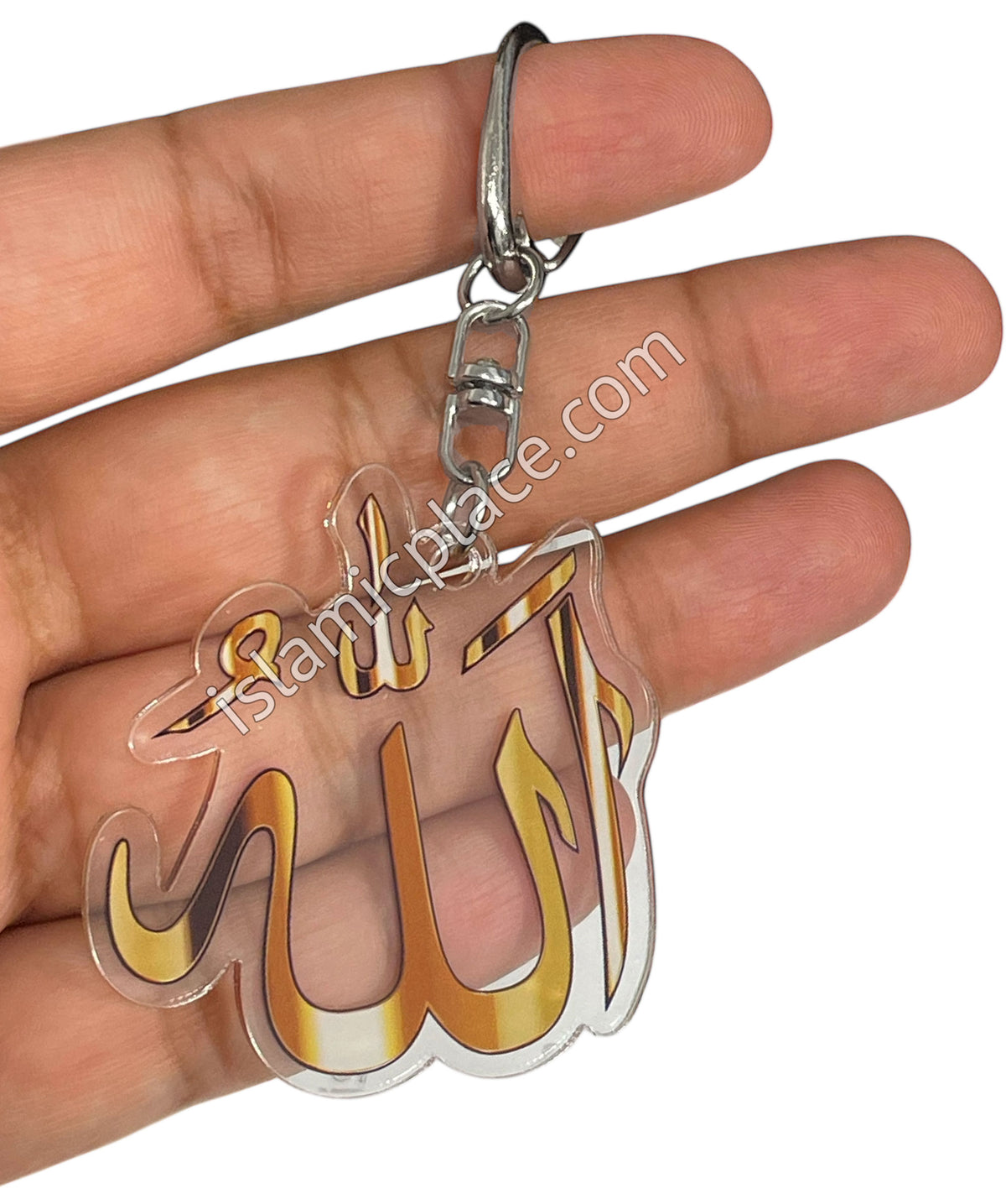 Golden Allah Calligraphy on Translucent Crystal Keychain with Gate Ring - hdk11