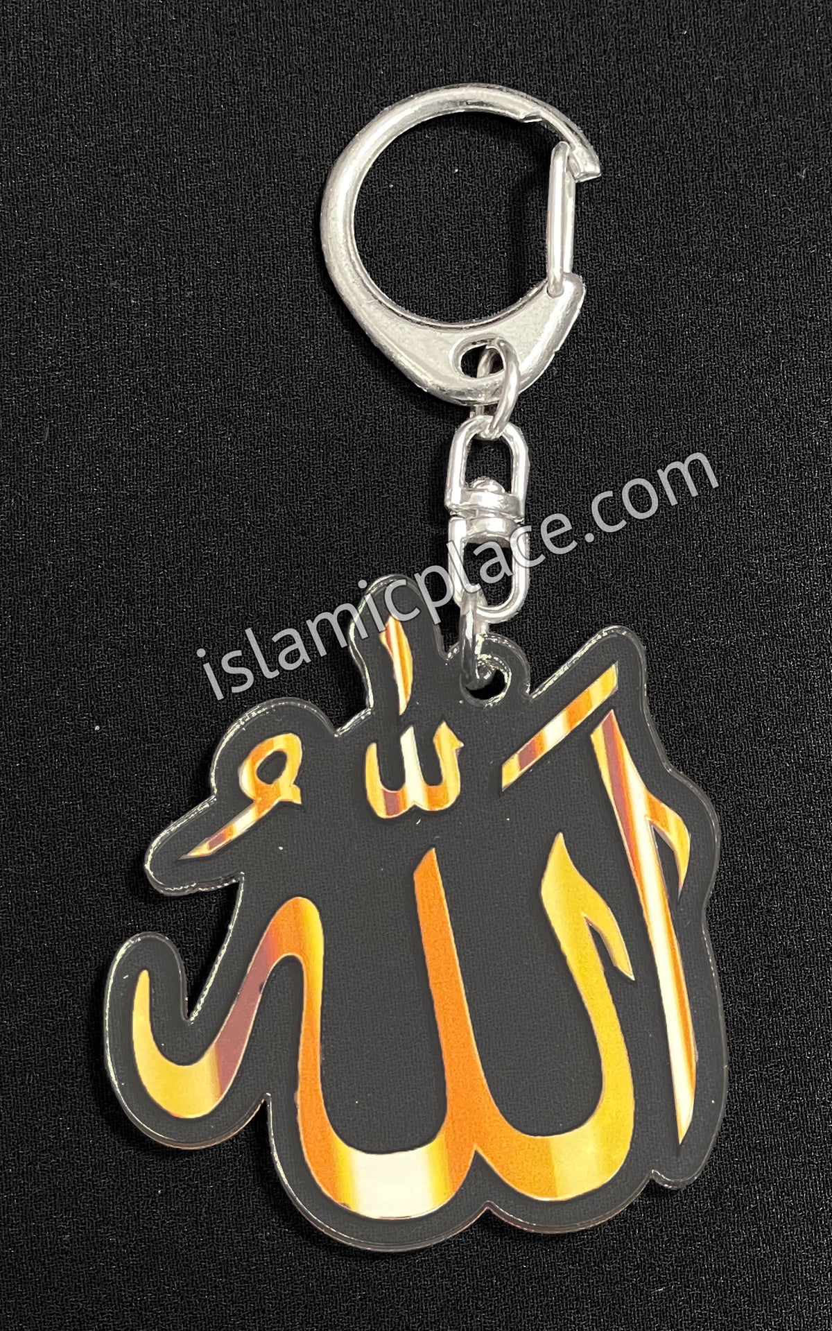 Golden Allah Calligraphy on Translucent Crystal Keychain with Gate Ring - hdk11