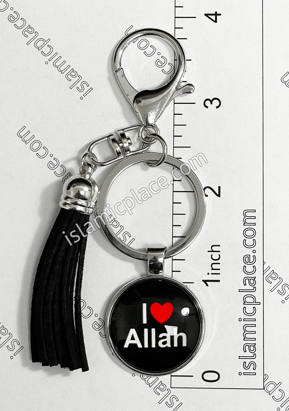 "I Love Allah" on Black Stainless Steel Keychain with Gate Ring - hdk17