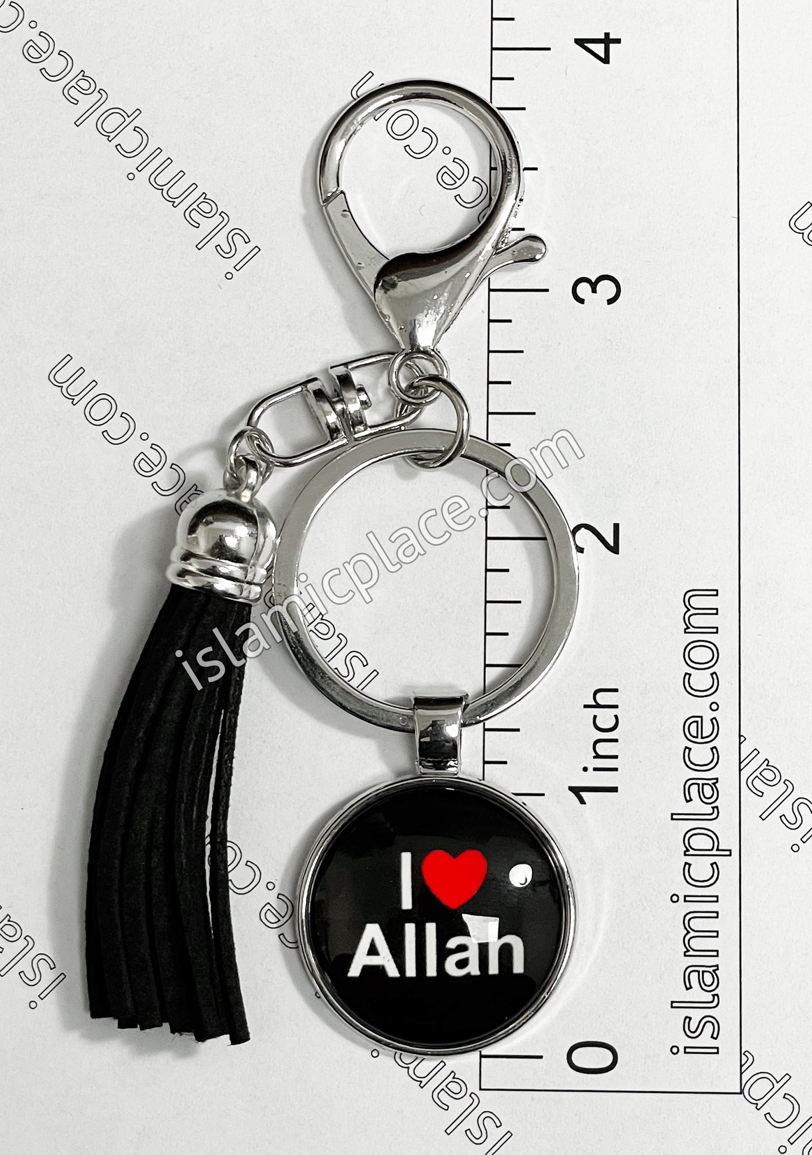 "I Love Allah" on Black Stainless Steel Keychain with Gate Ring - hdk17