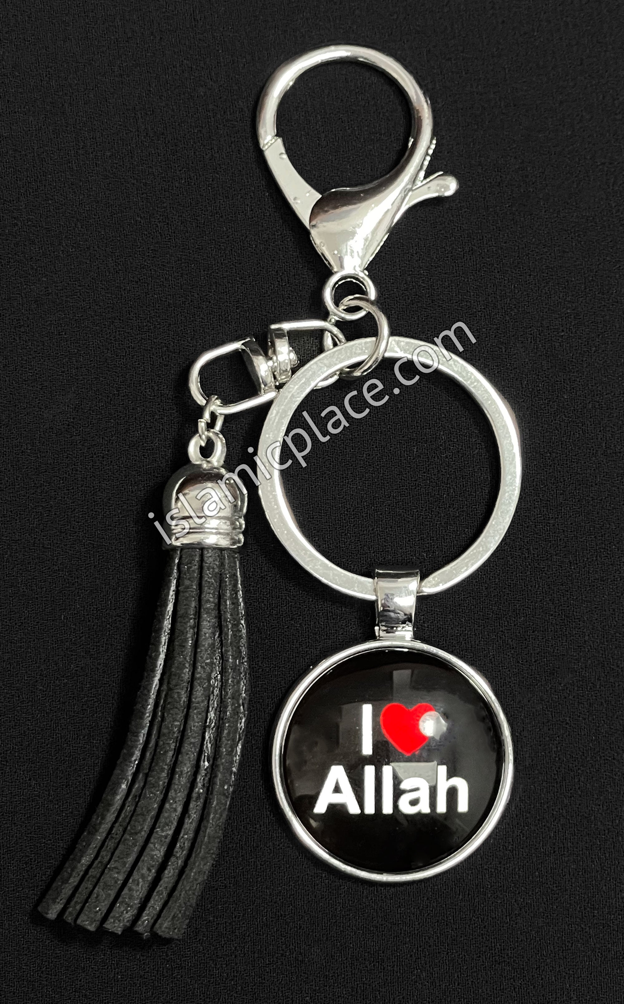 "I Love Allah" on Black Stainless Steel Keychain with Gate Ring - hdk17