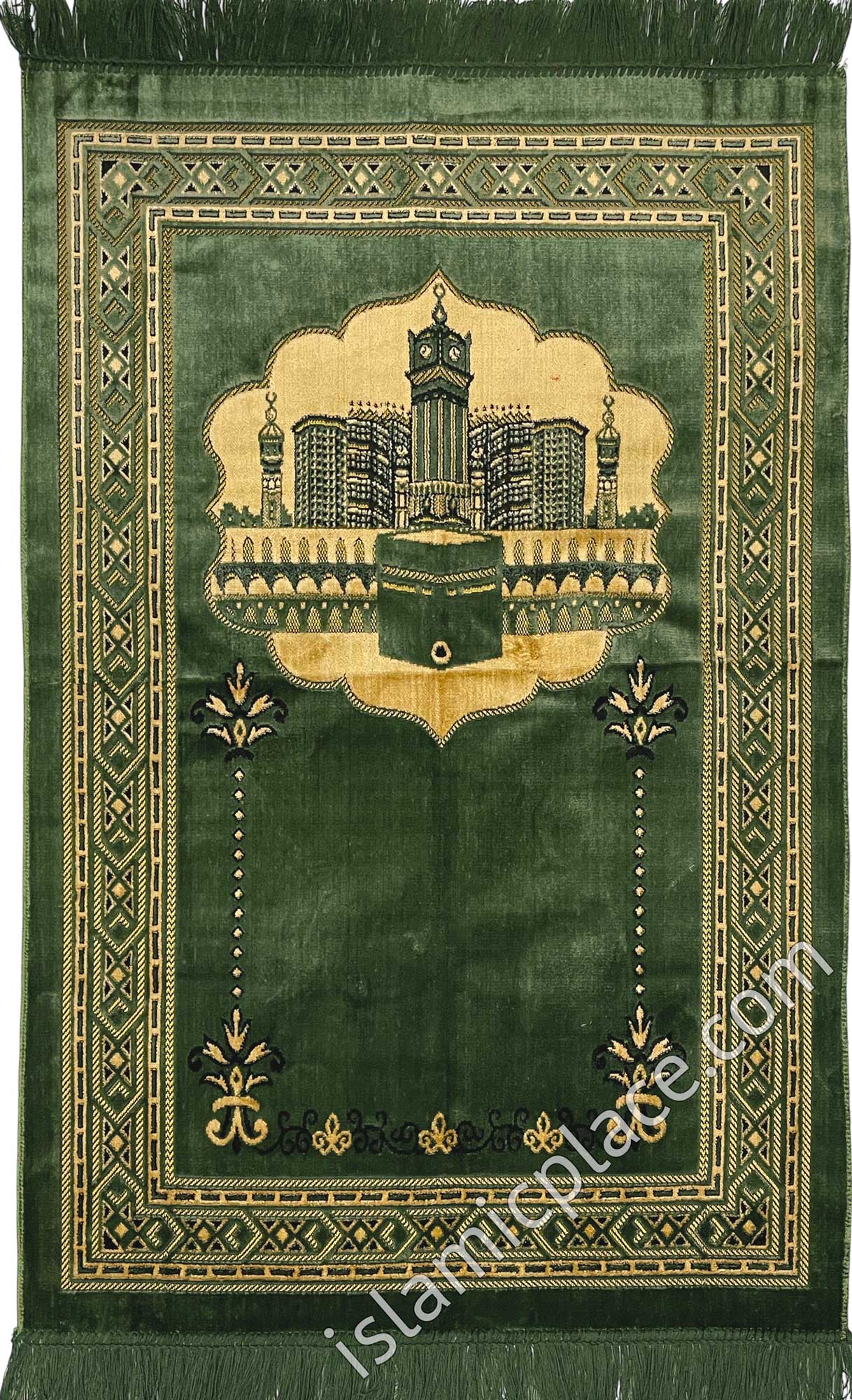 Sage Green and Tan Prayer Rug with a window to Kaba Design (Big & Tall size)