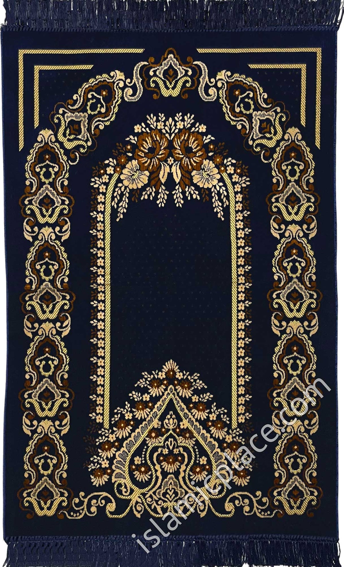 Navy Blue Prayer Rug with Rose Mihrab Design (Big &amp; Tall size)