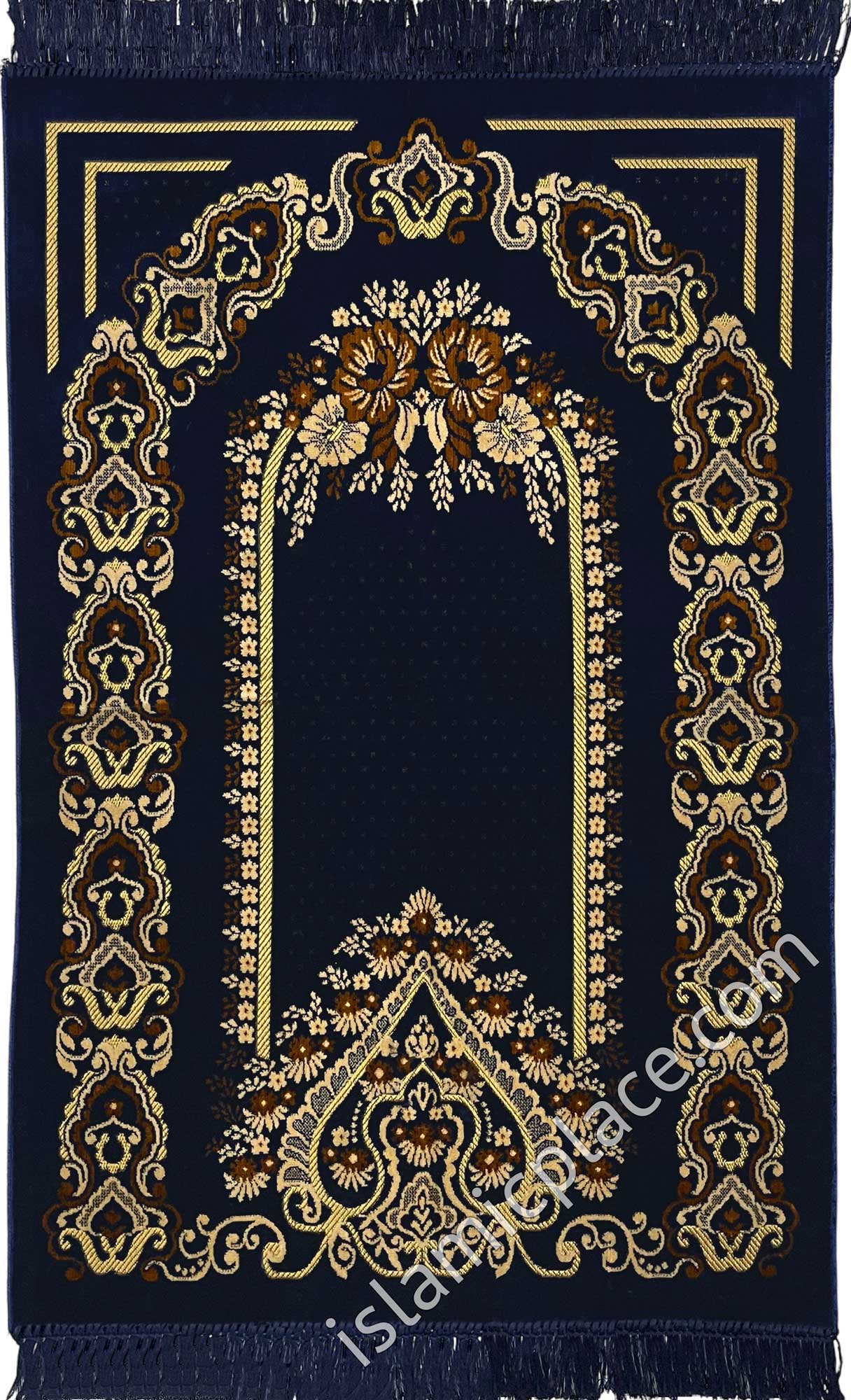 Navy Blue Prayer Rug with Rose Mihrab Design (Big & Tall size)