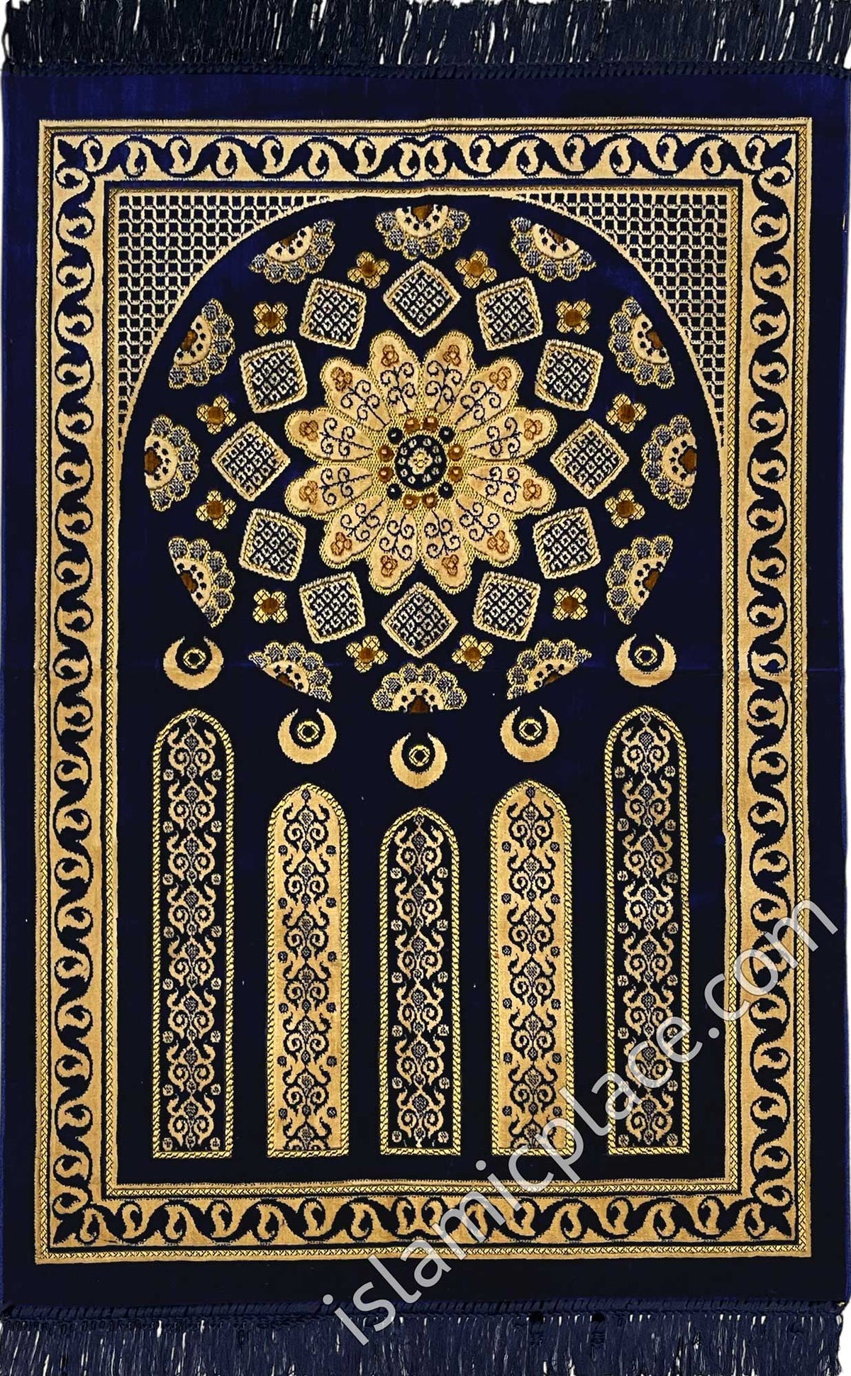Navy Blue Prayer Rug with 5 Pillars Design (Big &amp; Tall size)