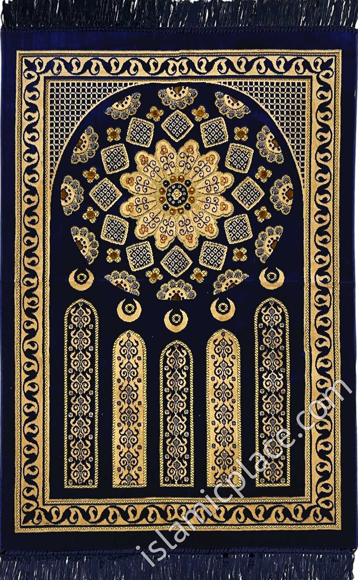 Navy Blue Prayer Rug with 5 Pillars Design (Big & Tall size)