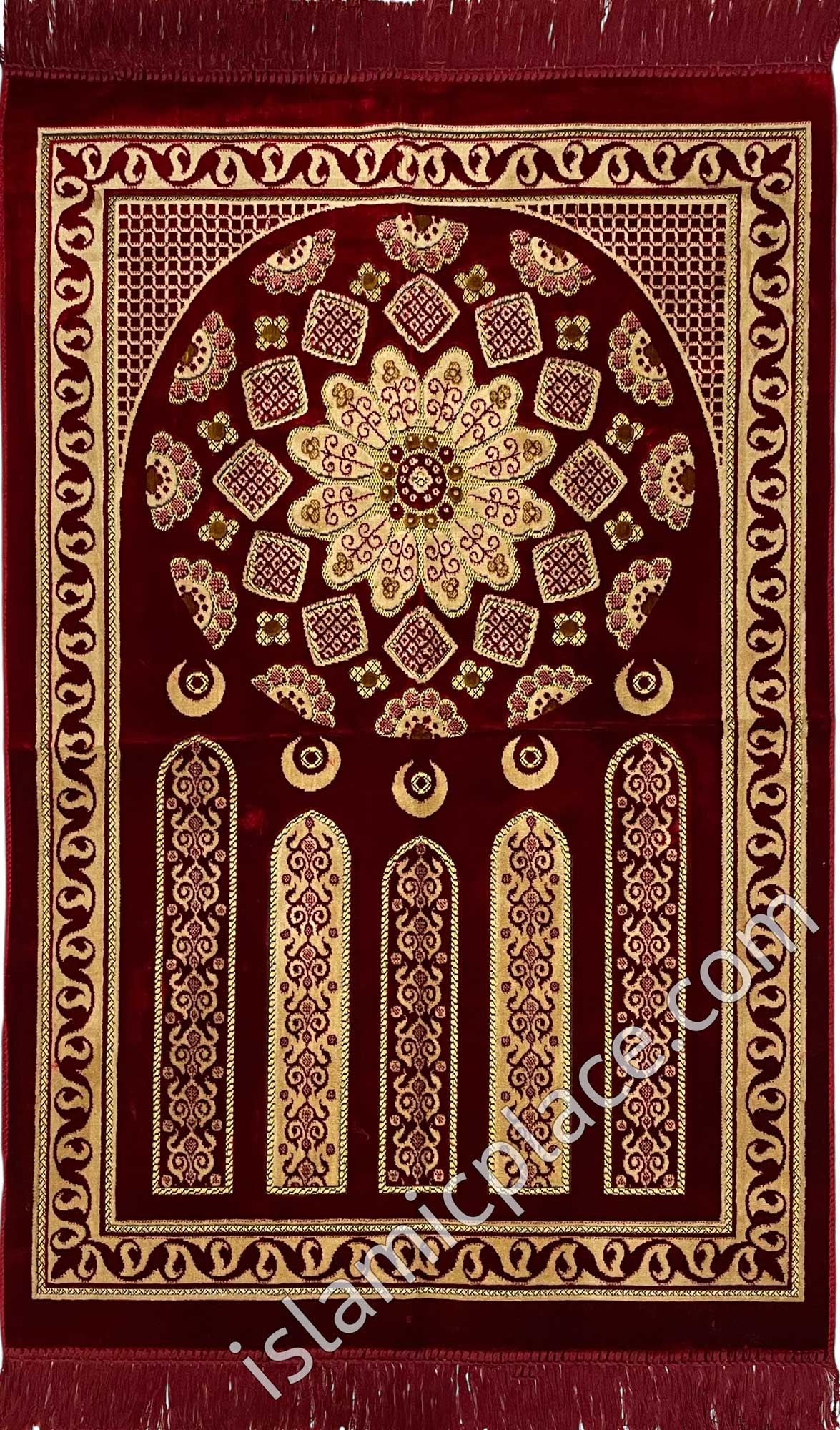 Burgundy Prayer Rug with 5 Pillars Design (Big & Tall size)