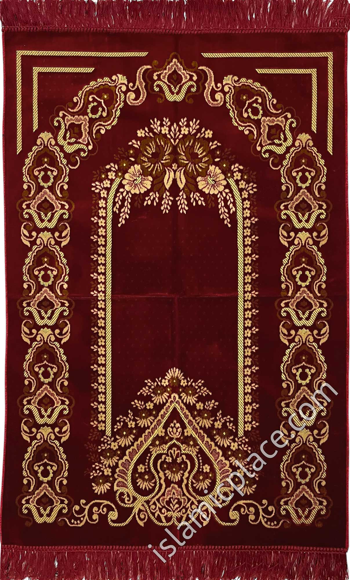 Burgundy Prayer Rug with Rose Mihrab Design (Big & Tall size)