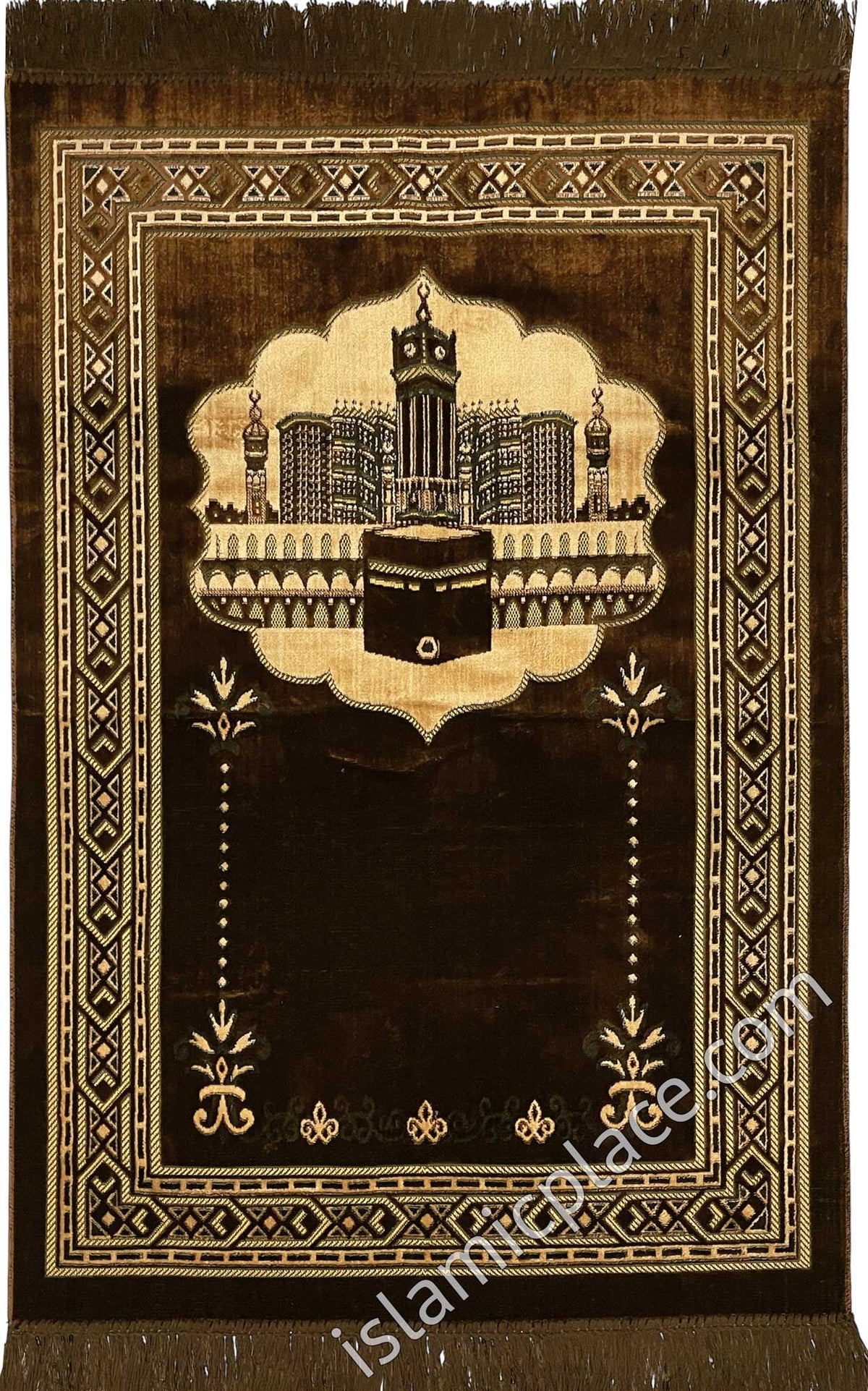 Brown and Tan Prayer Rug with a window to Kaba Design (Big &amp; Tall size)
