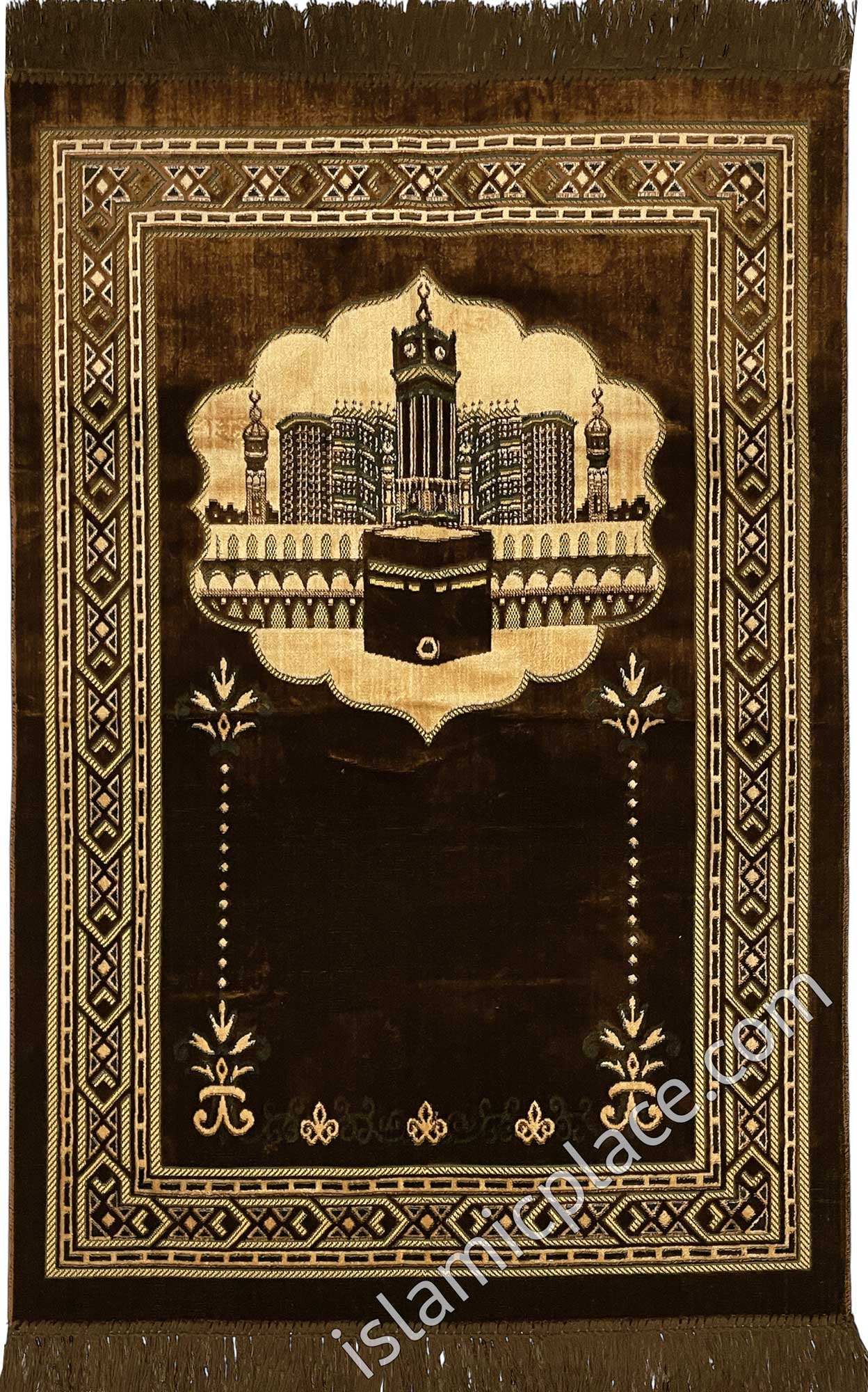 Brown and Tan Prayer Rug with a window to Kaba Design (Big & Tall size)