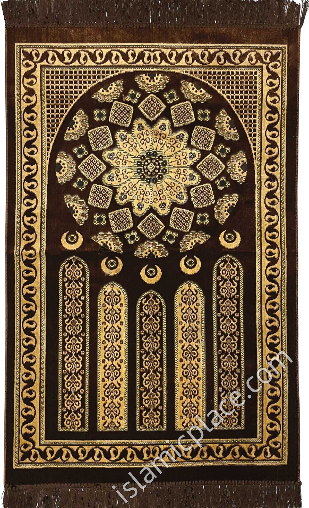 Brown Prayer Rug with 5 Pillars Design (Big &amp; Tall size)