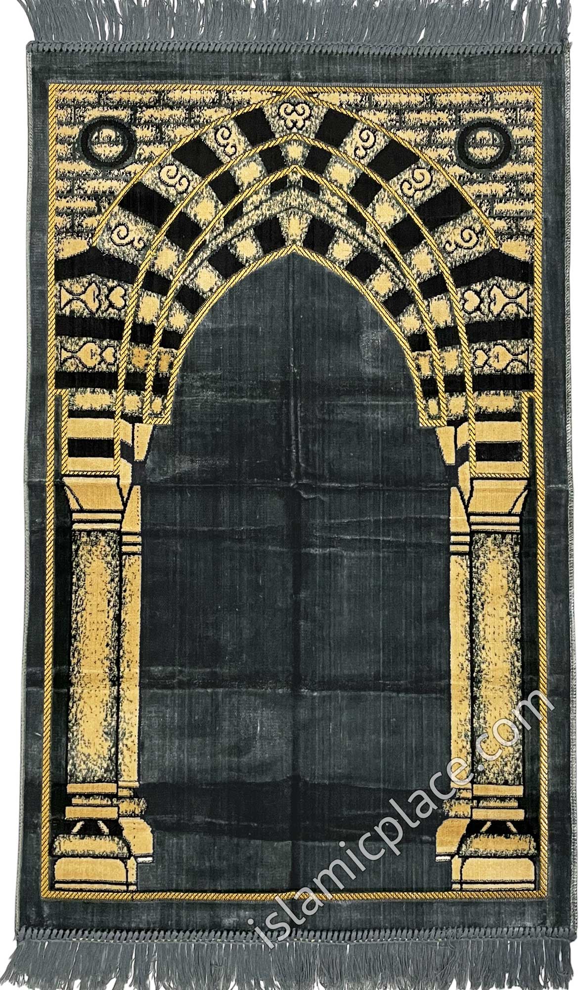 Gray and Tan Prayer Rug with Medina Mihrab
