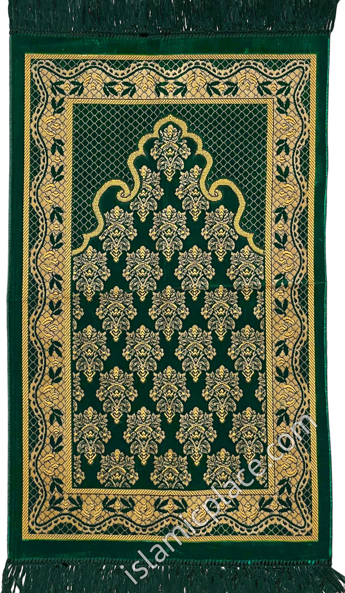 Dark Green Prayer Rug with Victorian Mihrab Design