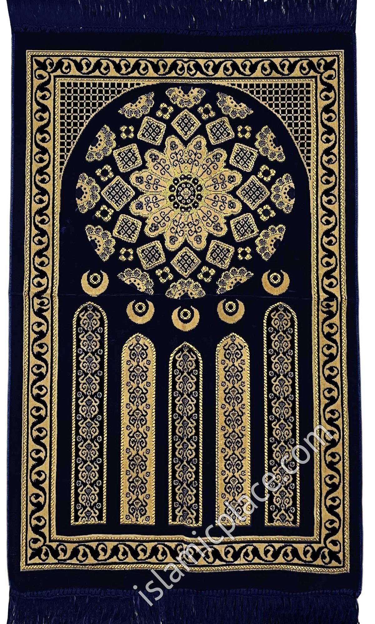 Navy Blue Prayer Rug with 5 Pillars Design