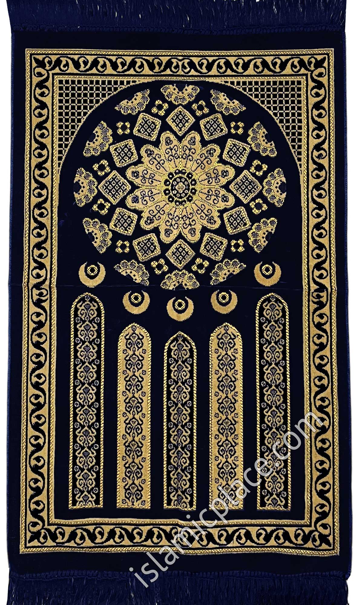 Navy Blue Prayer Rug with 5 Pillars Design