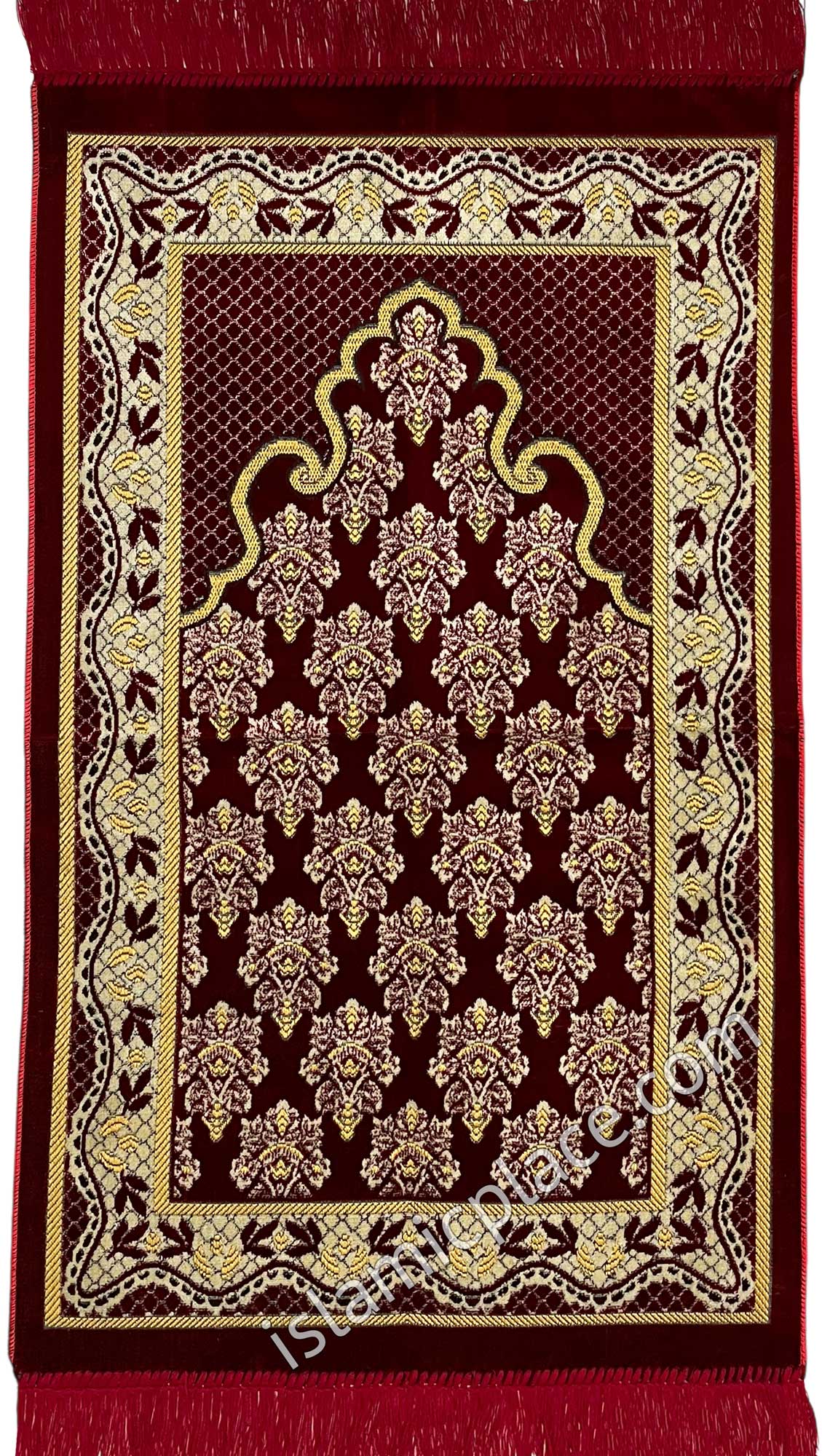 Burgundy Prayer Rug with Victorian Mihrab Design