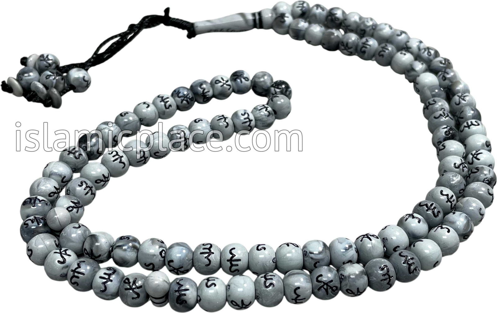 Graphite Gray - Large Bead Tasbih Prayer Beads with Allah & Muhammad Script