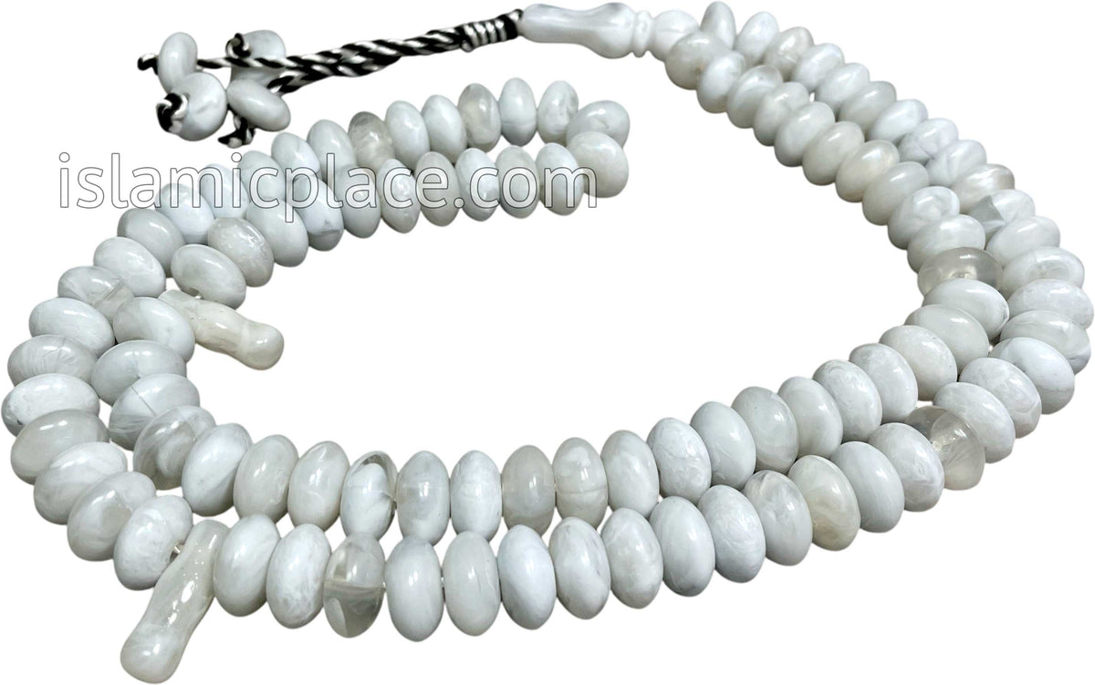 Marble White - Large Bead Talib Tasbih Prayer Beads