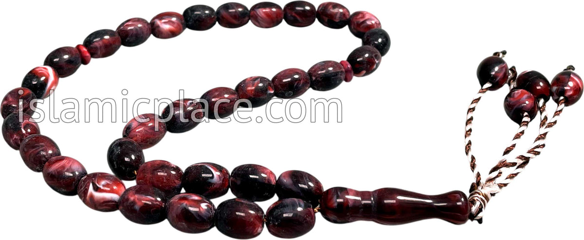 Marble Burgundy - Rashid Tasbih Prayer Beads with 33 Beads