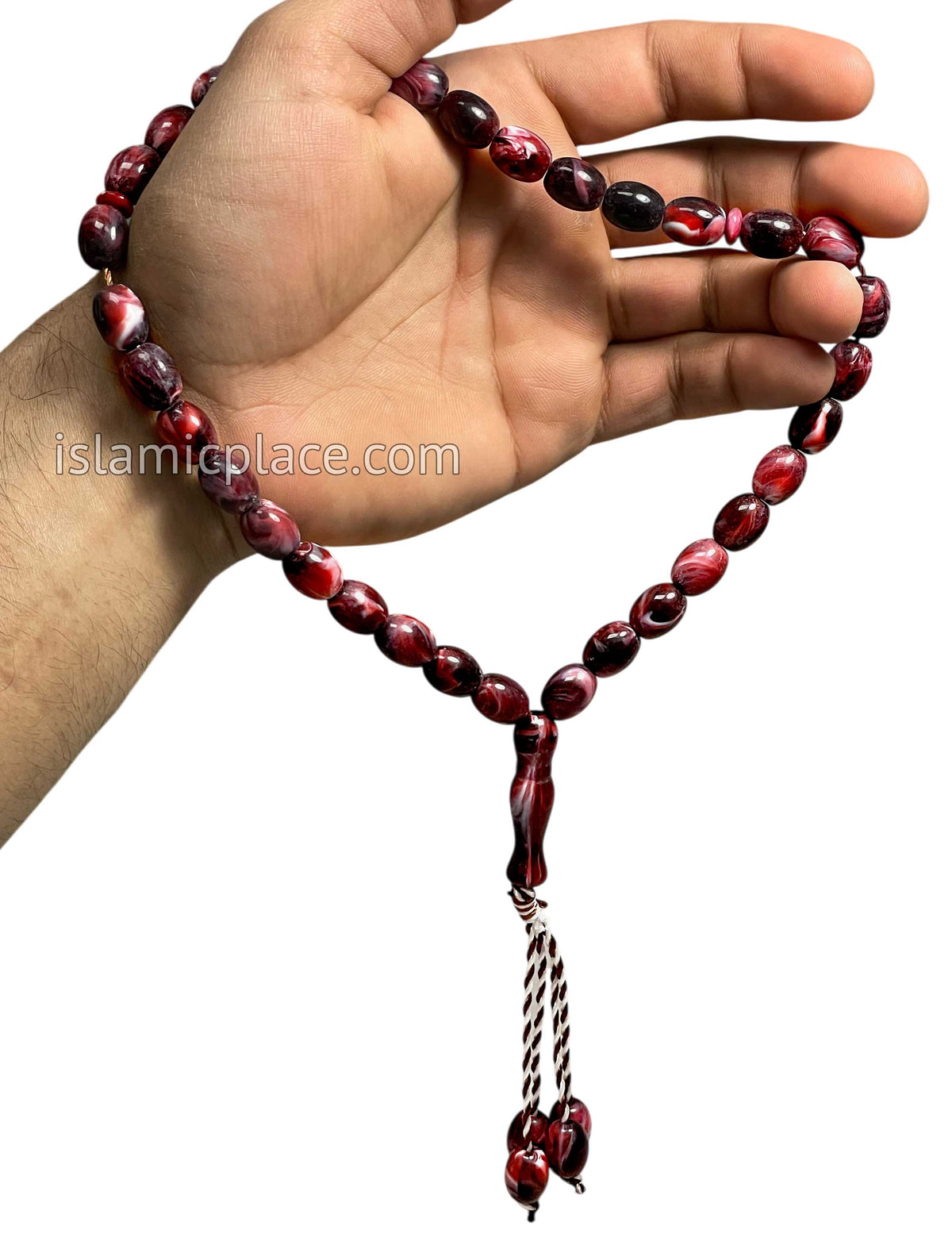 Marble Burgundy - Rashid Tasbih Prayer Beads with 33 Beads