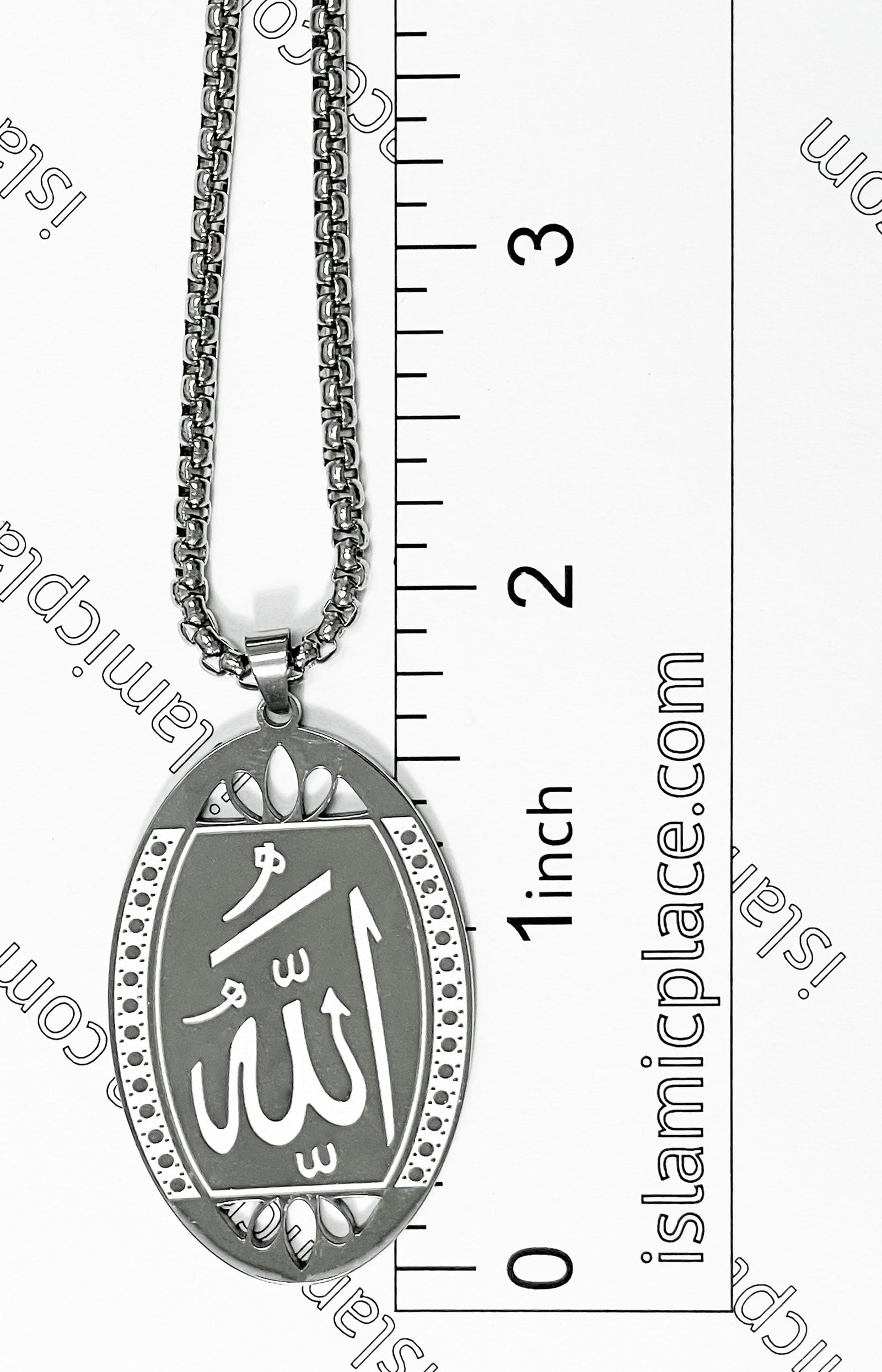Silver Oval Shaped Allah Stainless Steel Necklace - jp10