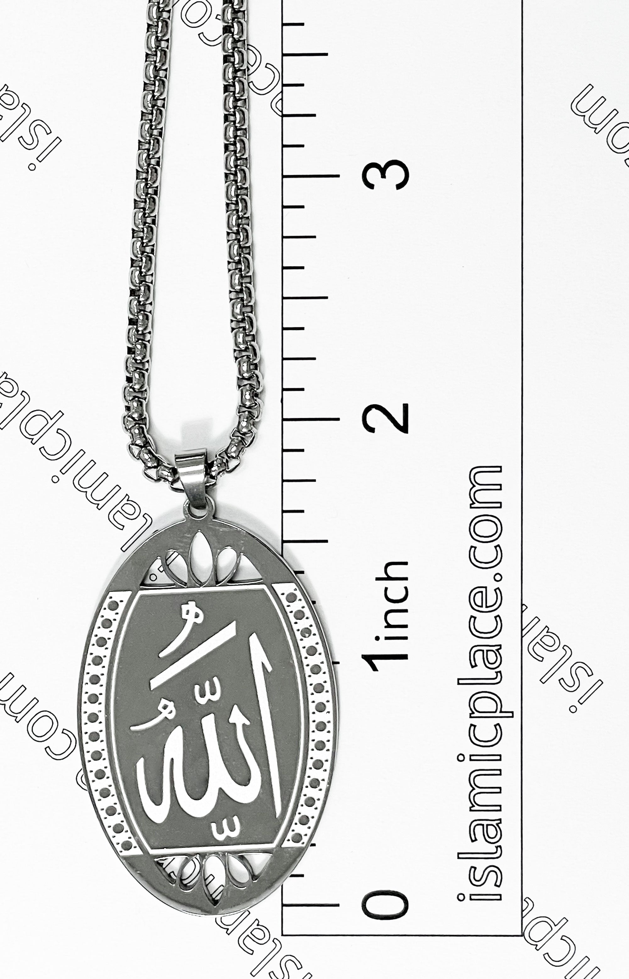 Silver Oval Shaped Allah Stainless Steel Necklace - jp10