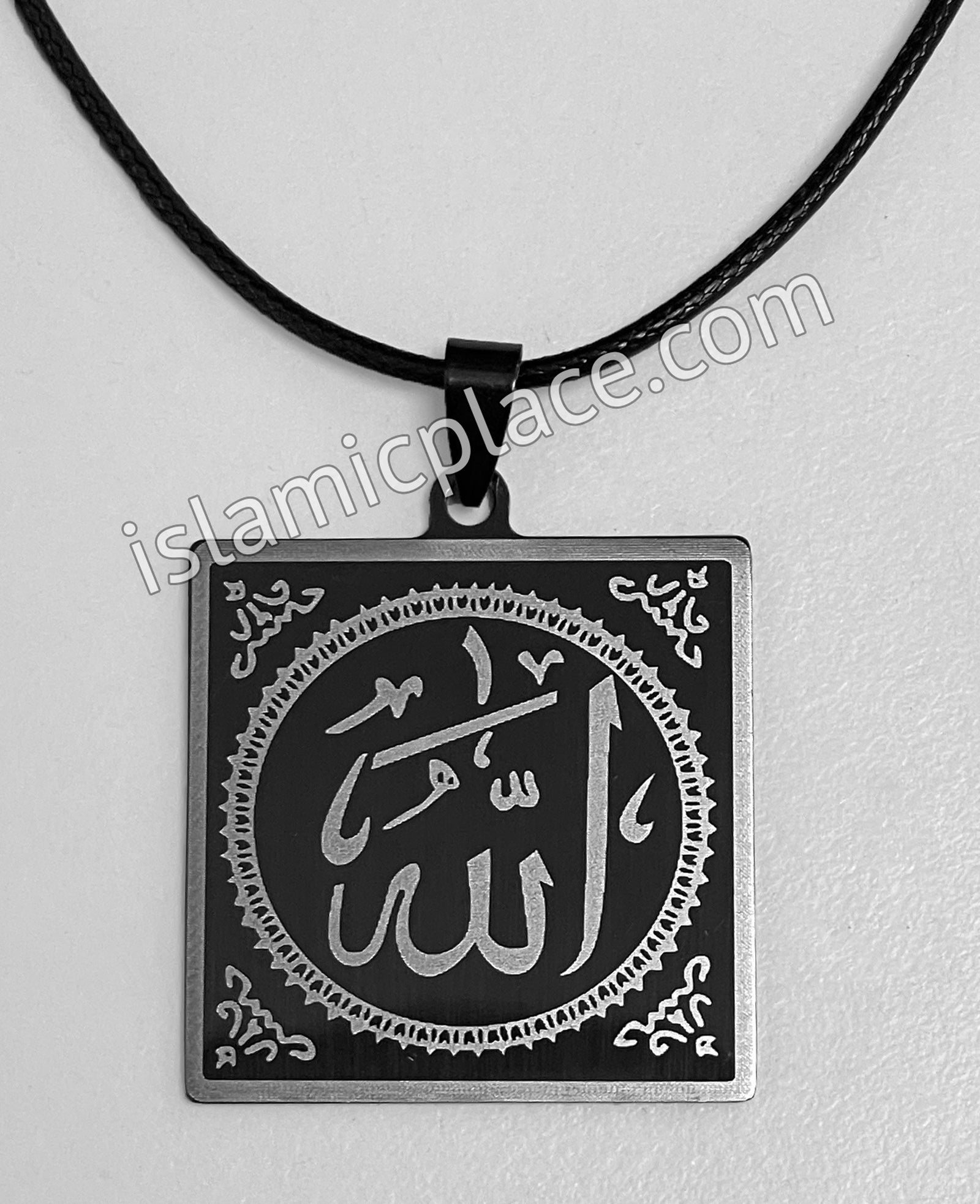 Black and White Square Allah Stainless Steel Necklace - jp12