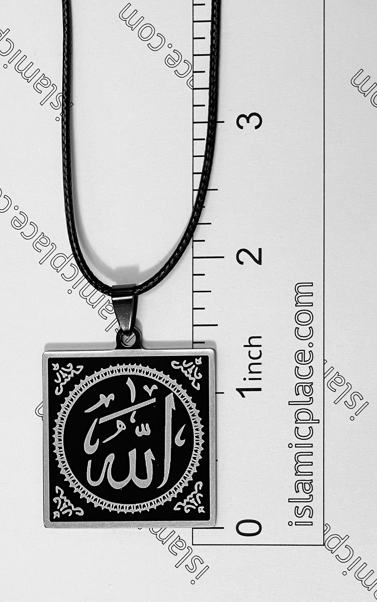 Black and White Square Allah Stainless Steel Necklace - jp12
