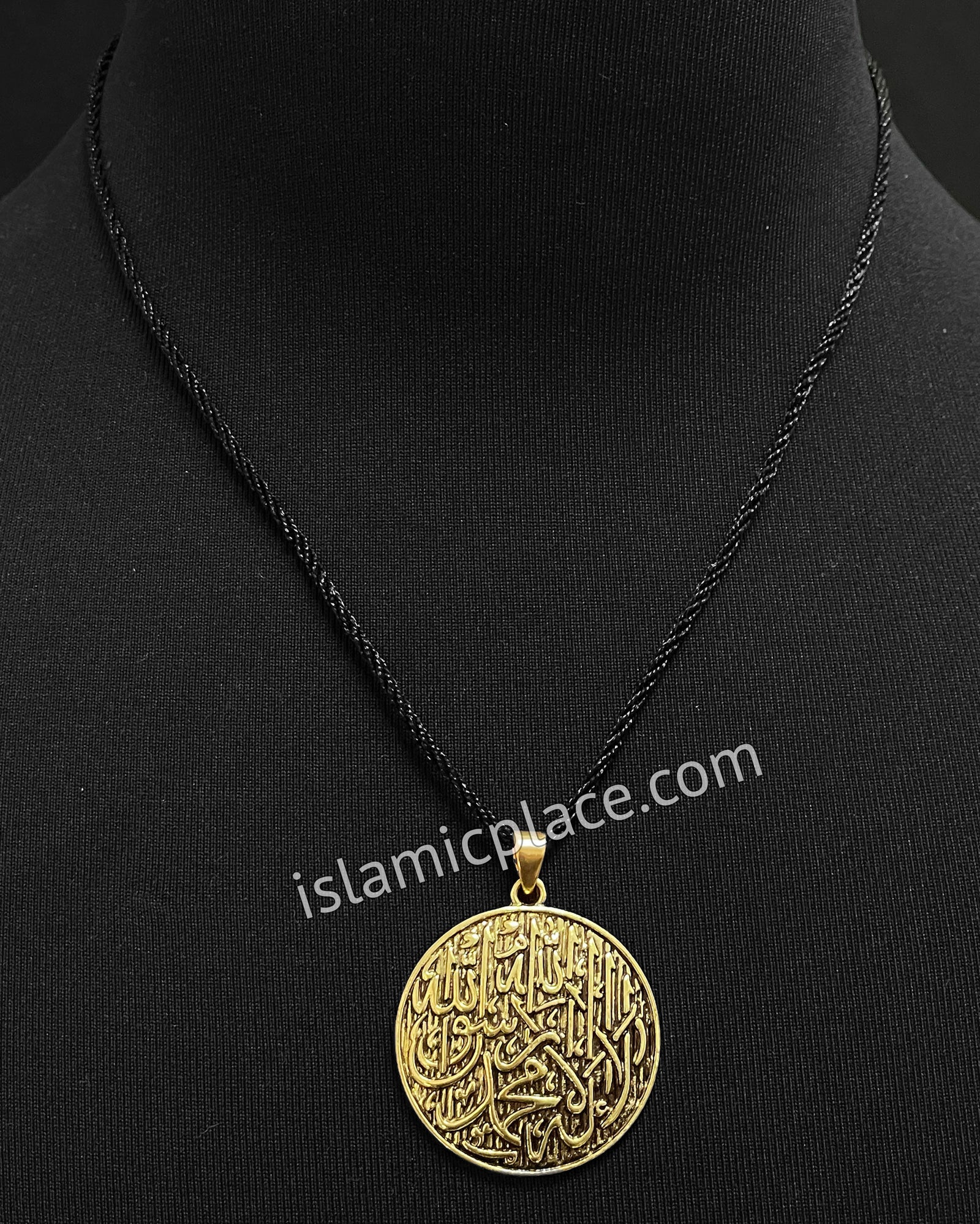 Gold and Black "La ilaha illallah Muhammad rasulullah" Stainless Steel Necklace - jp13
