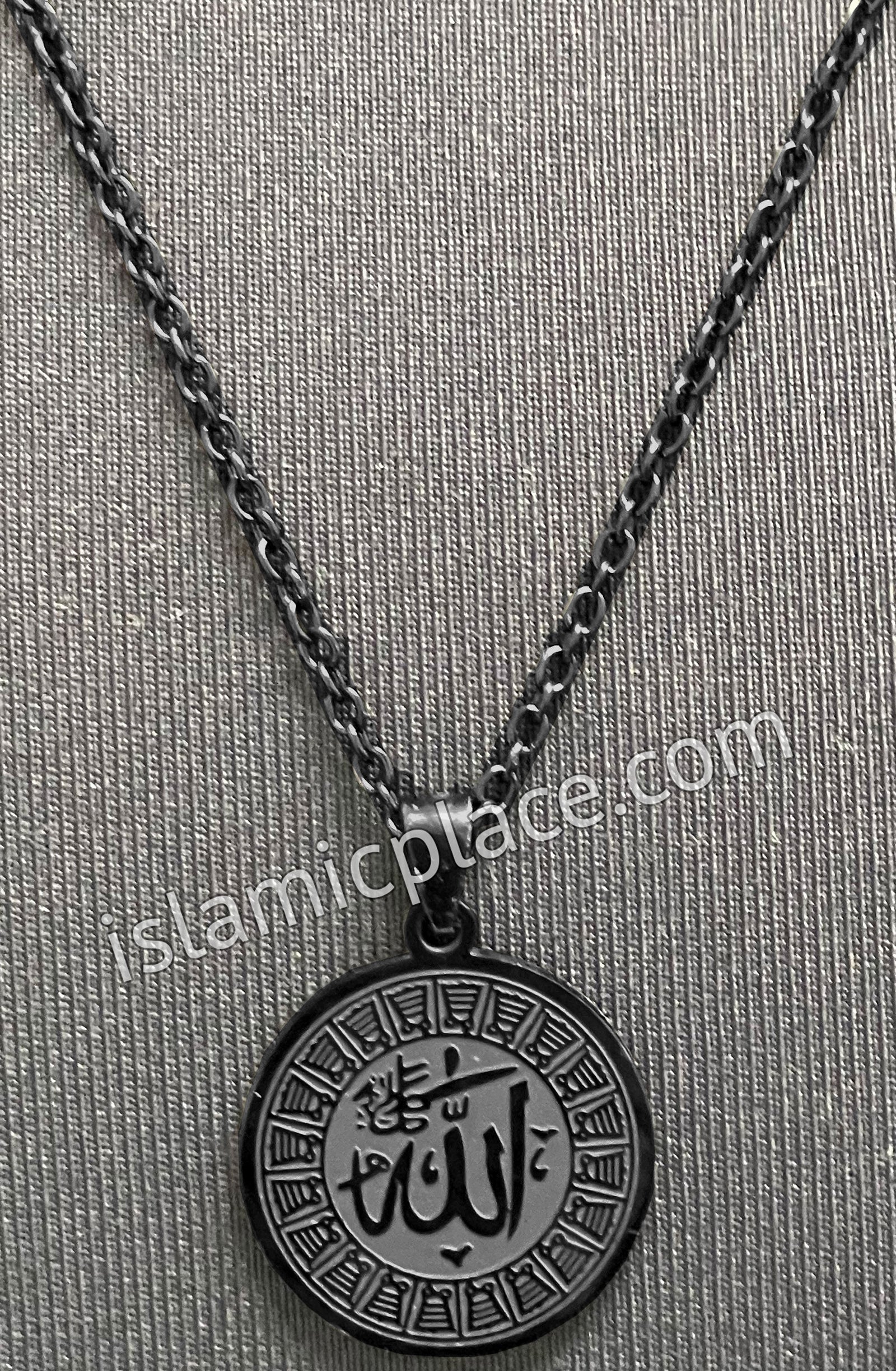 Black Round Allah Stainless Steel Necklace - jp15