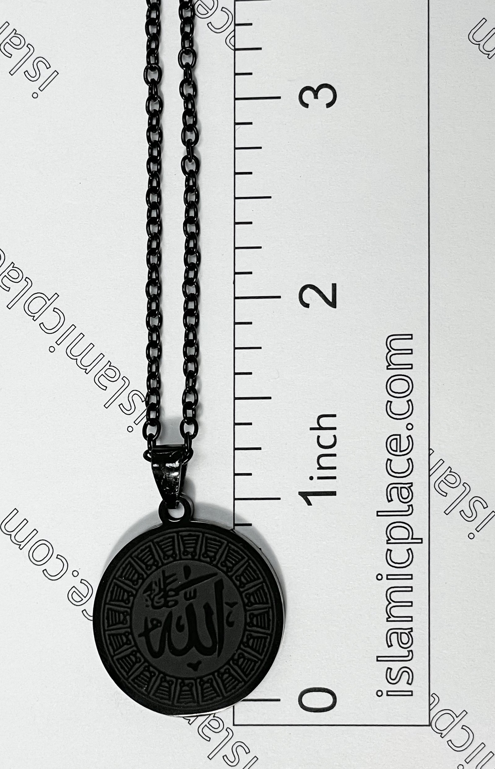 Black Round Allah Stainless Steel Necklace - jp15
