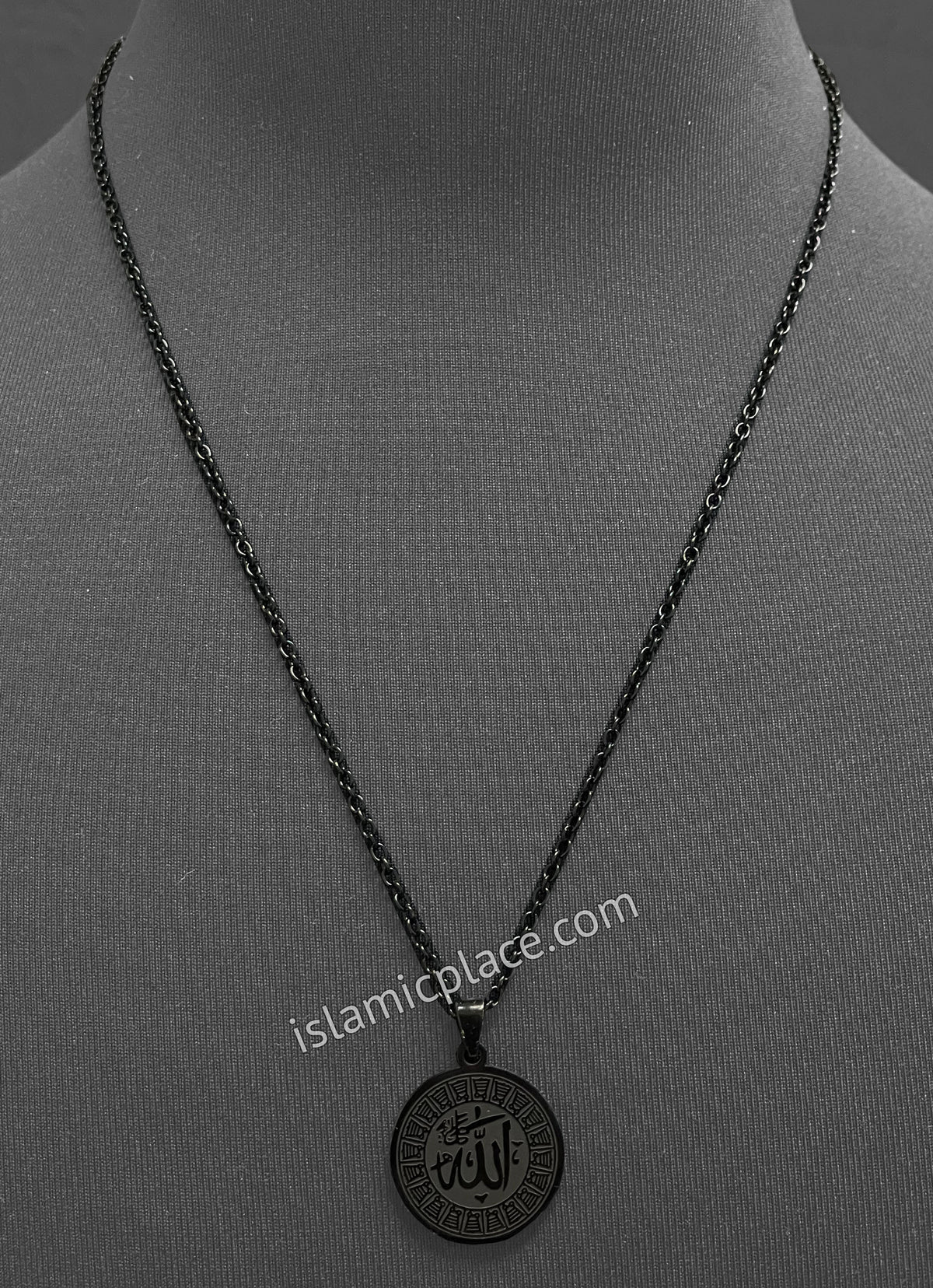 Black Round Allah Stainless Steel Necklace - jp15