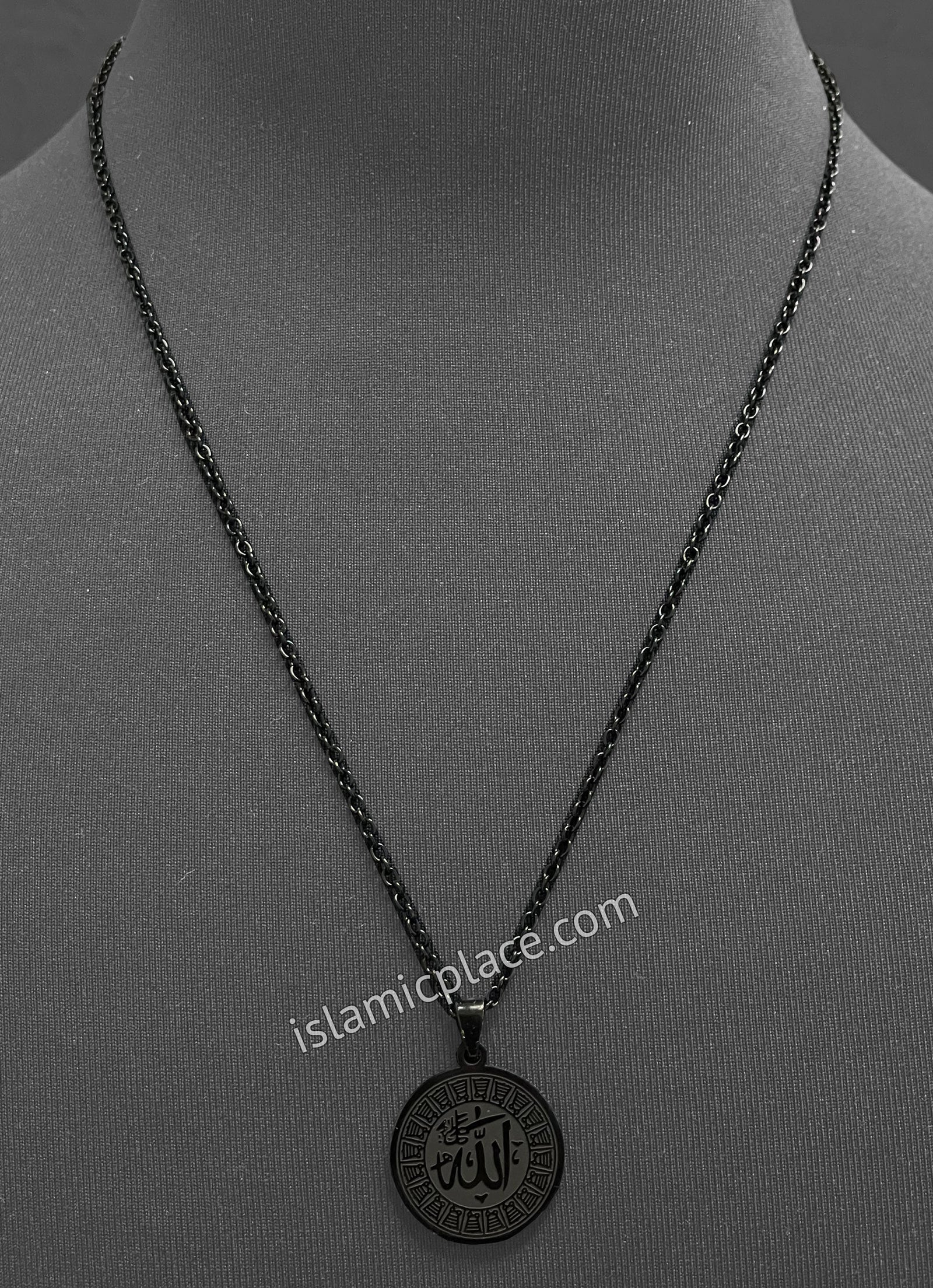 Black Round Allah Stainless Steel Necklace - jp15