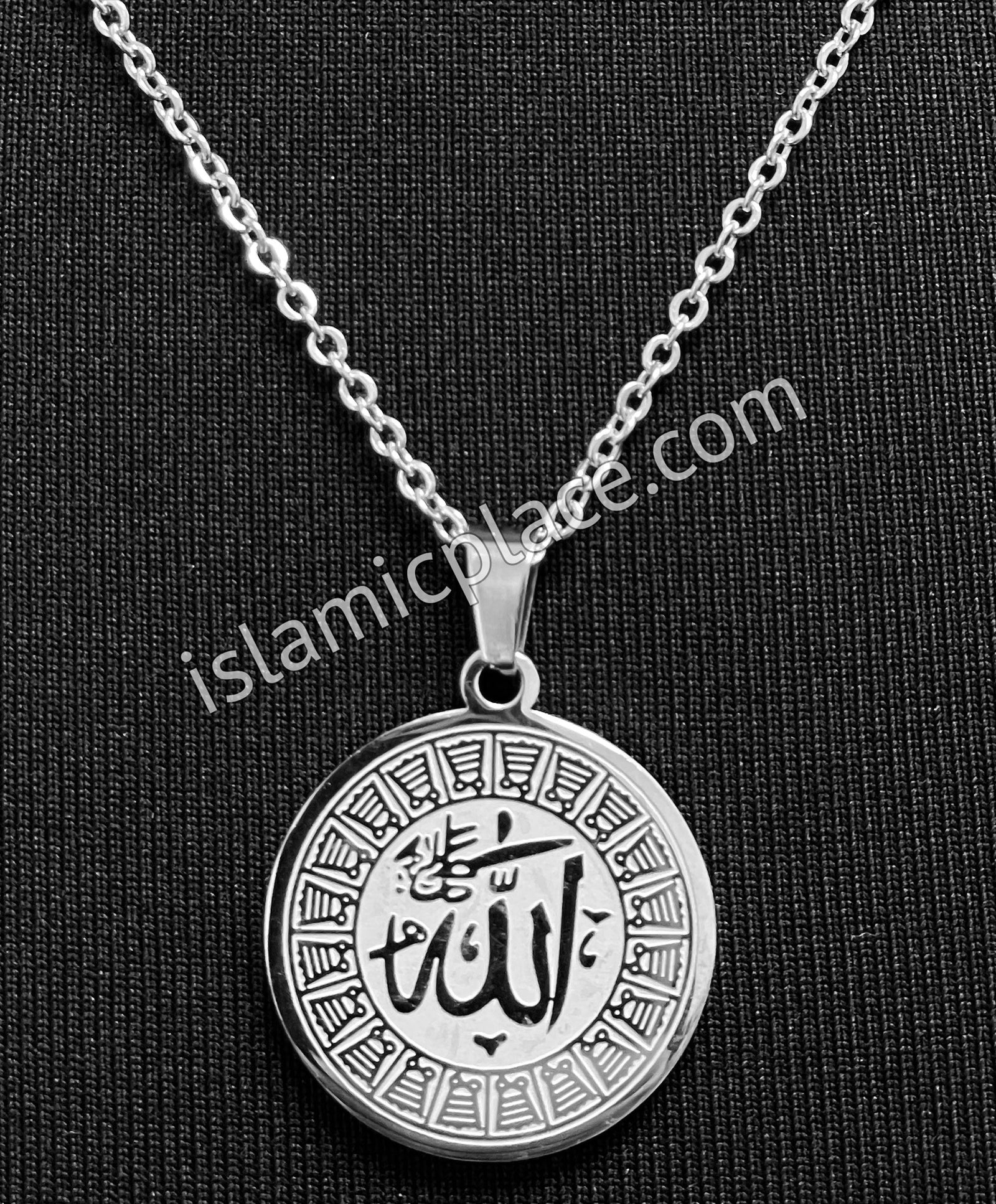 Silver Round Allah Stainless Steel Necklace - jp16