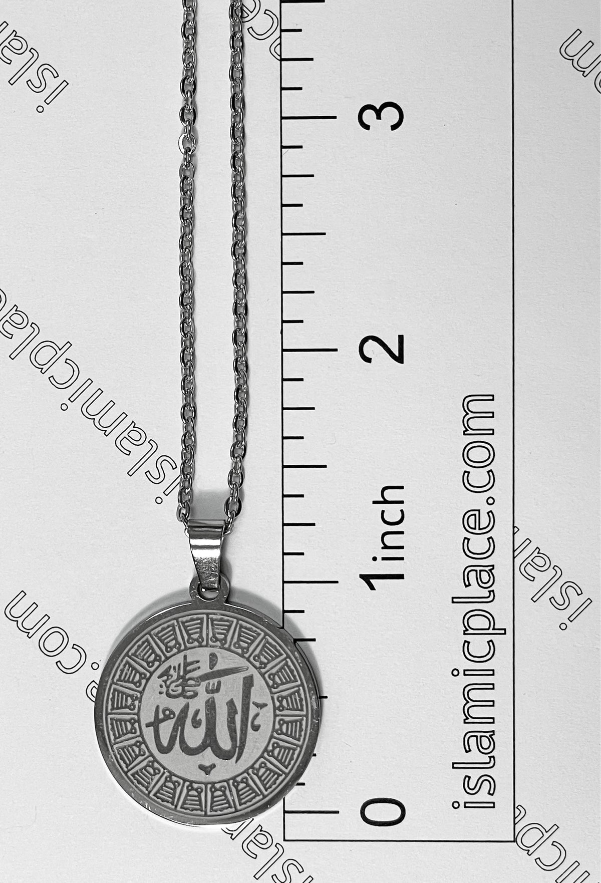 Silver Round Allah Stainless Steel Necklace - jp16