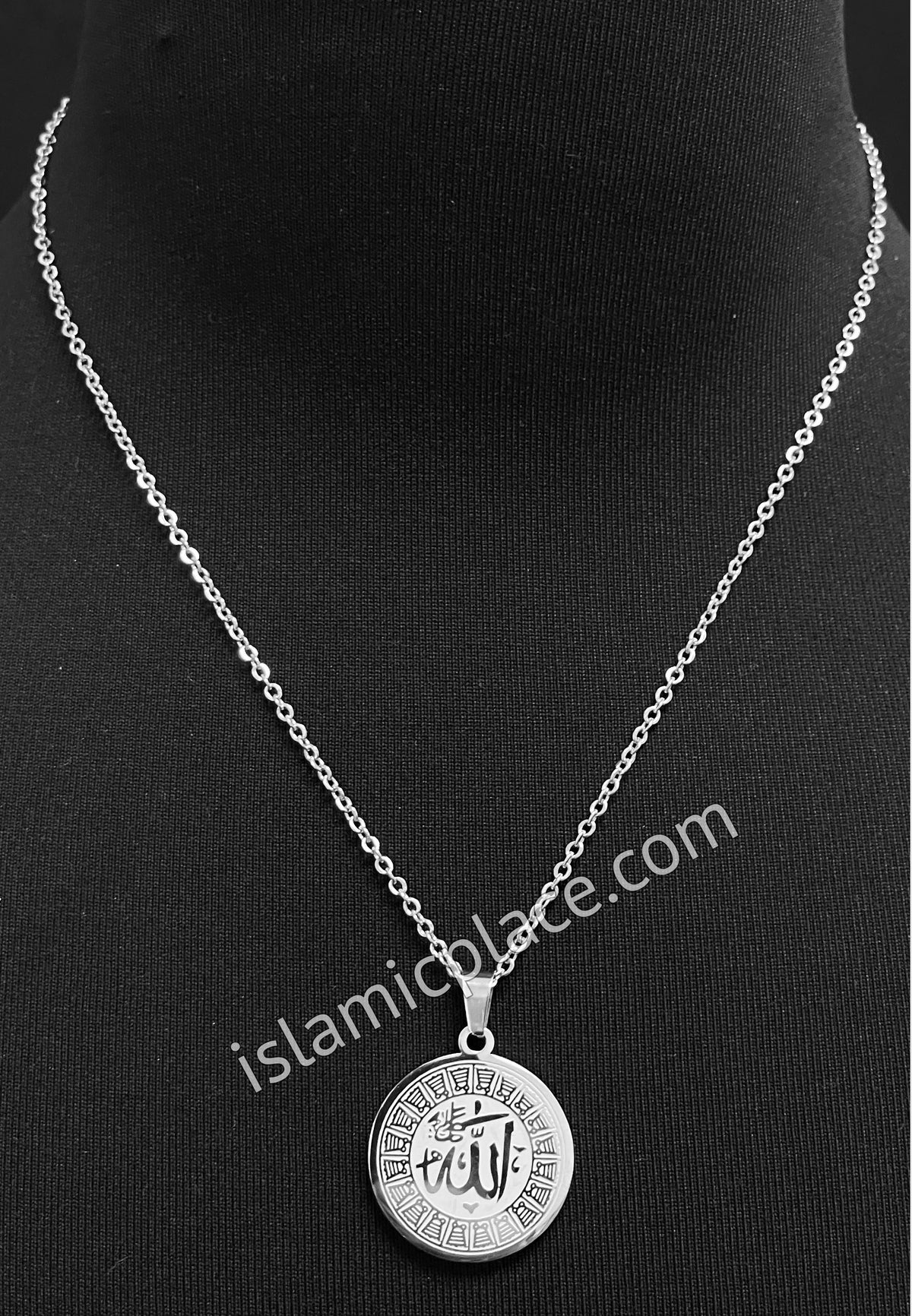 Silver Round Allah Stainless Steel Necklace - jp16
