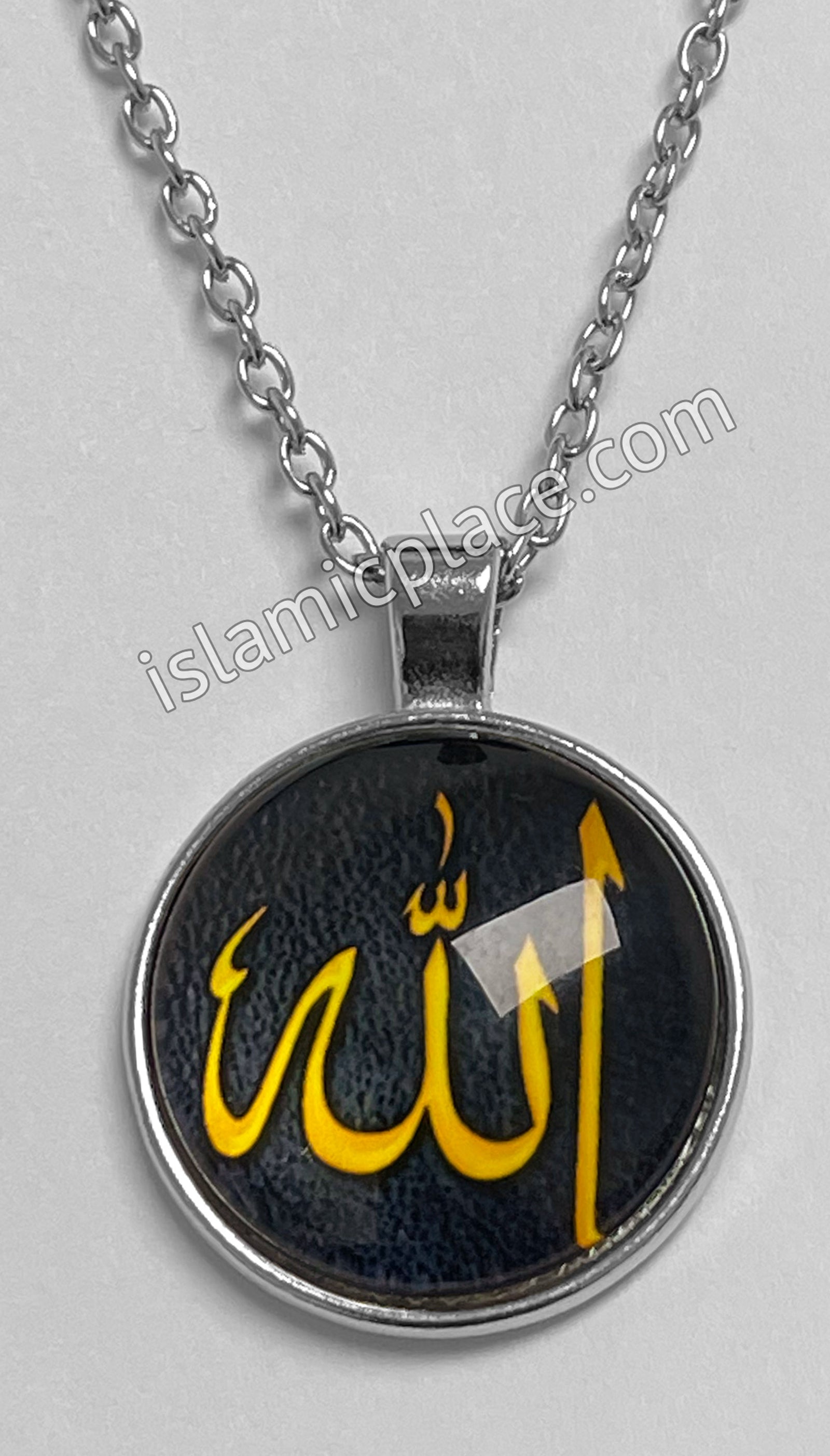 Black and Gold Round Allah Stainless Steel Necklace - jp22