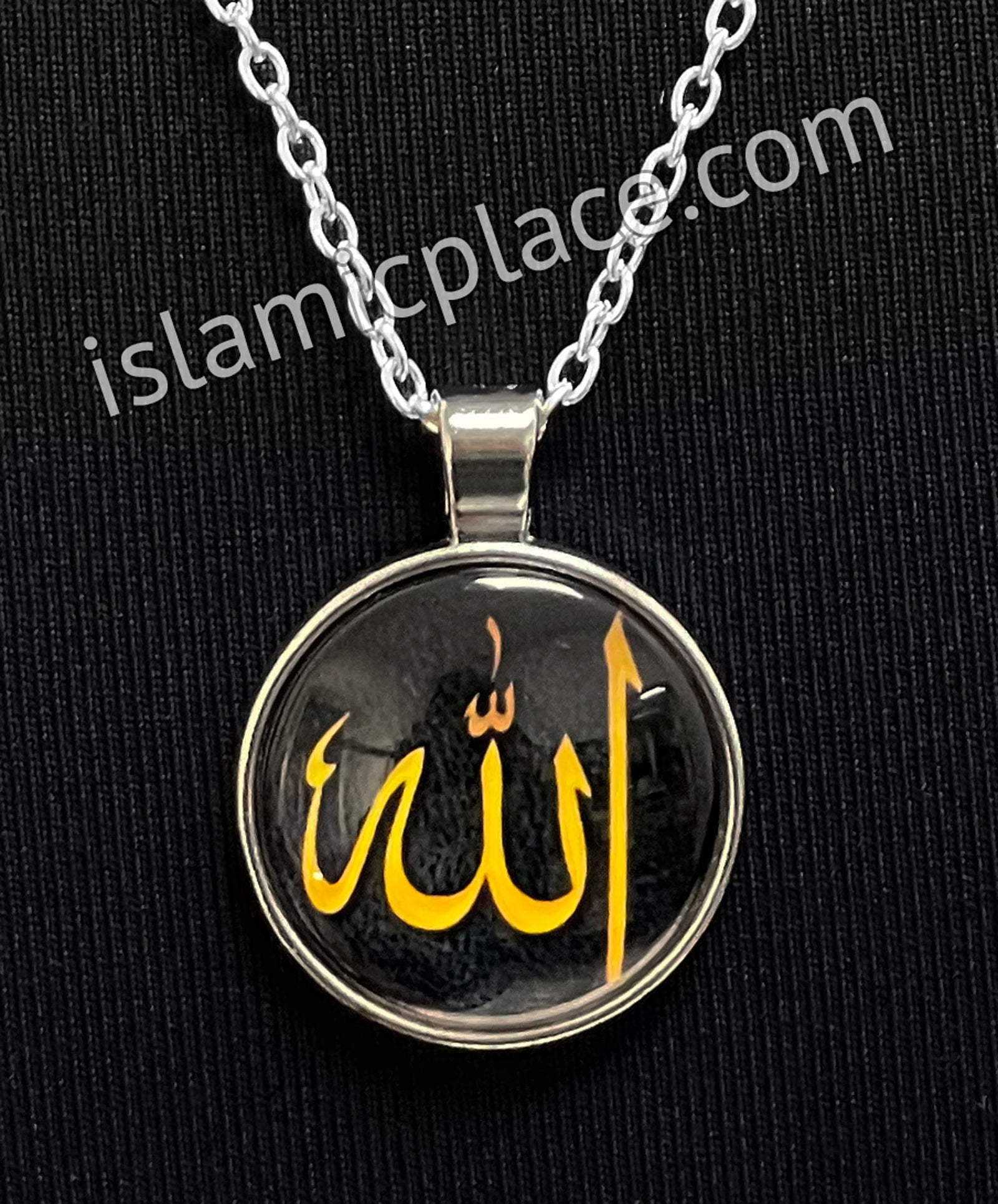 Black and Gold Round Allah Stainless Steel Necklace - jp22