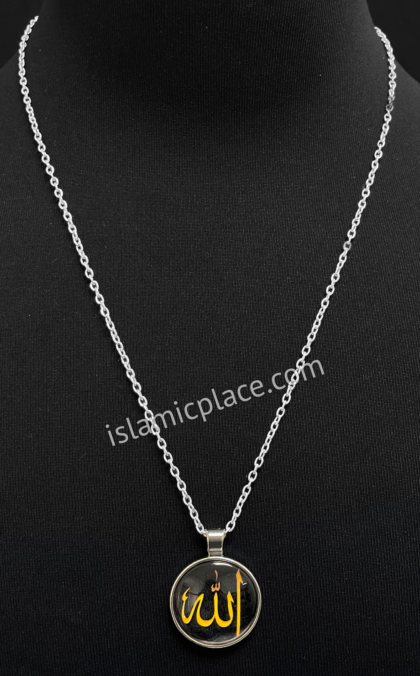 Black and Gold Round Allah Stainless Steel Necklace - jp22