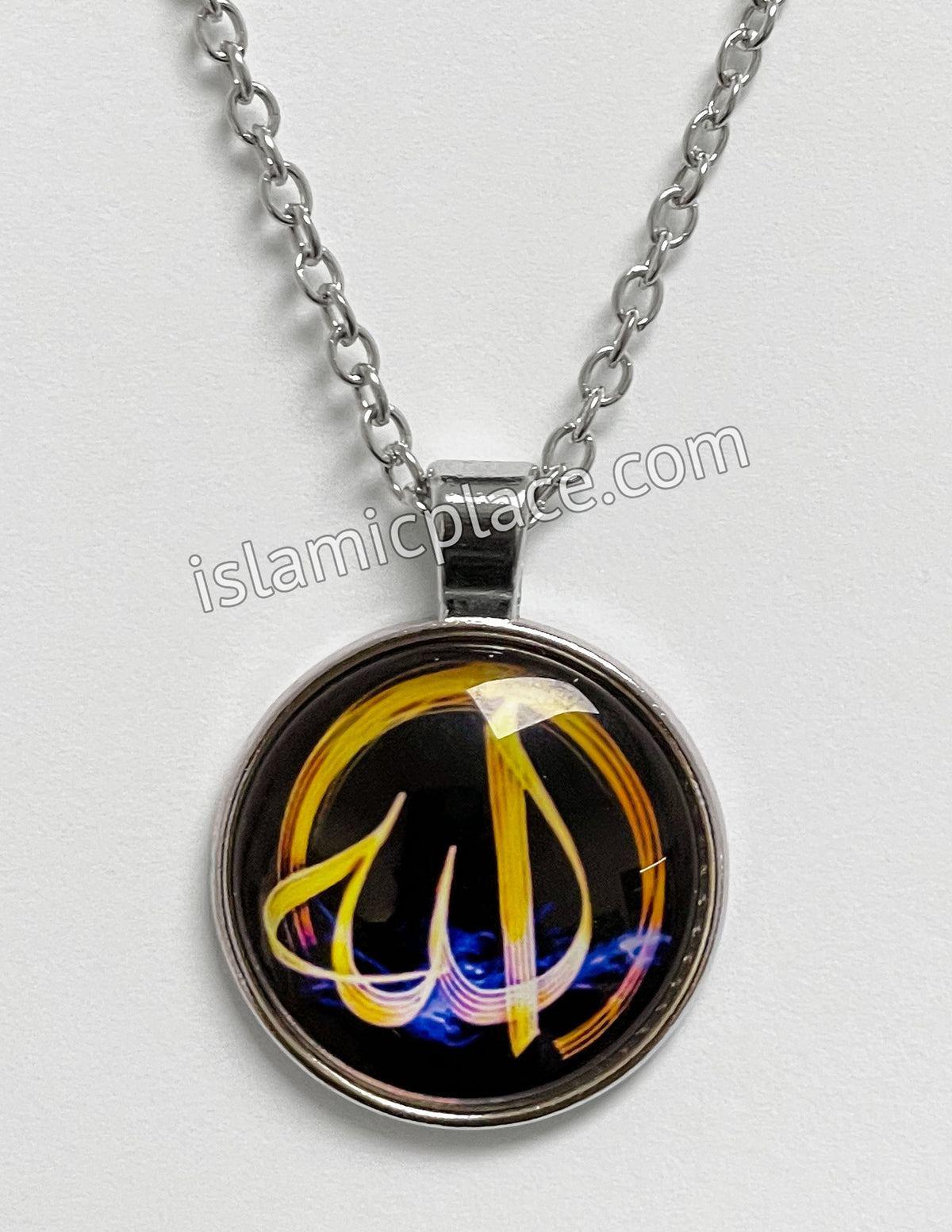 Black and Gold Round Allah Stainless Steel Necklace - jp23