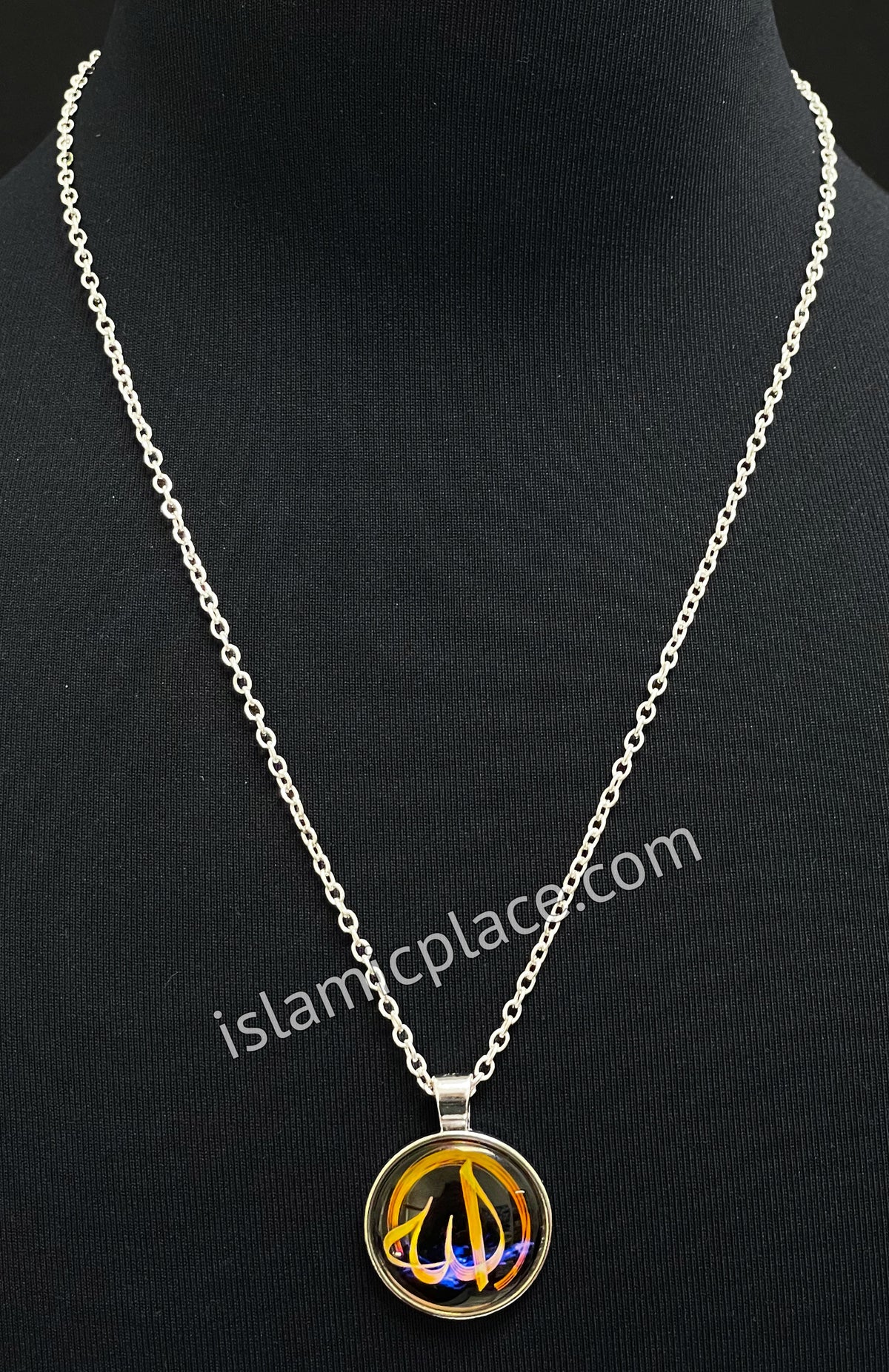 Black and Gold Round Allah Stainless Steel Necklace - jp23