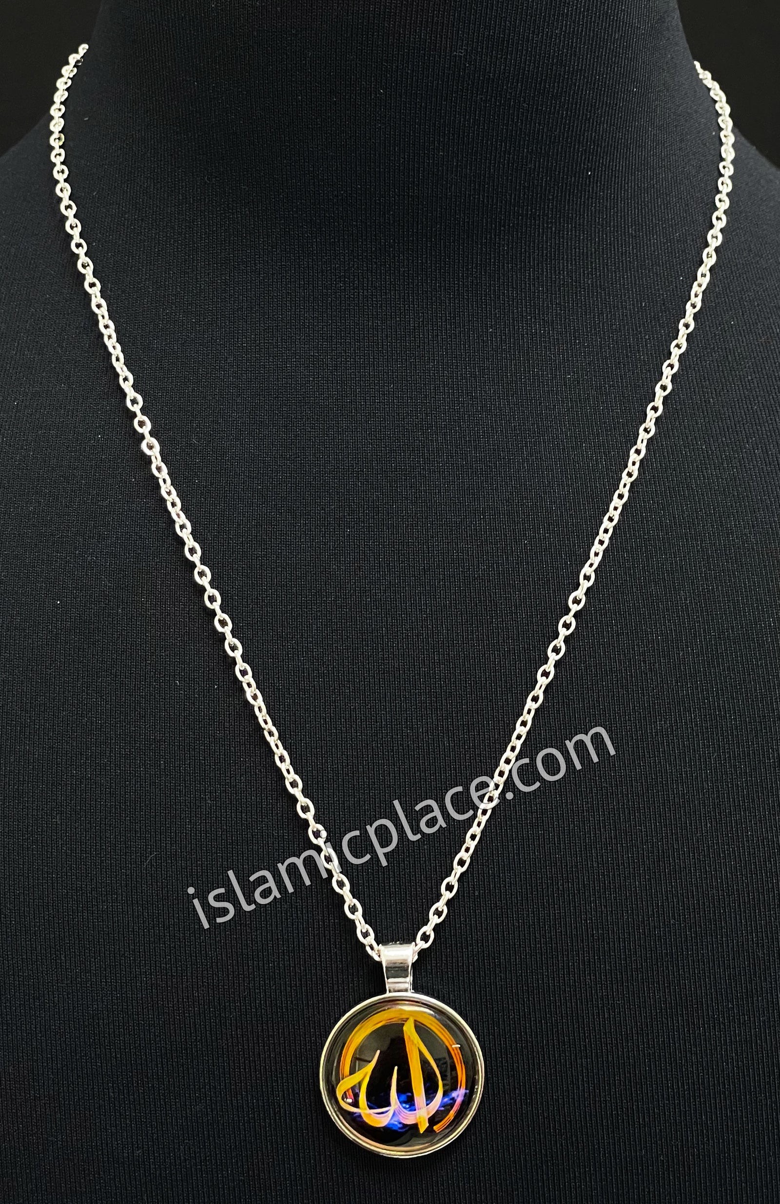 Black and Gold Round Allah Stainless Steel Necklace - jp23