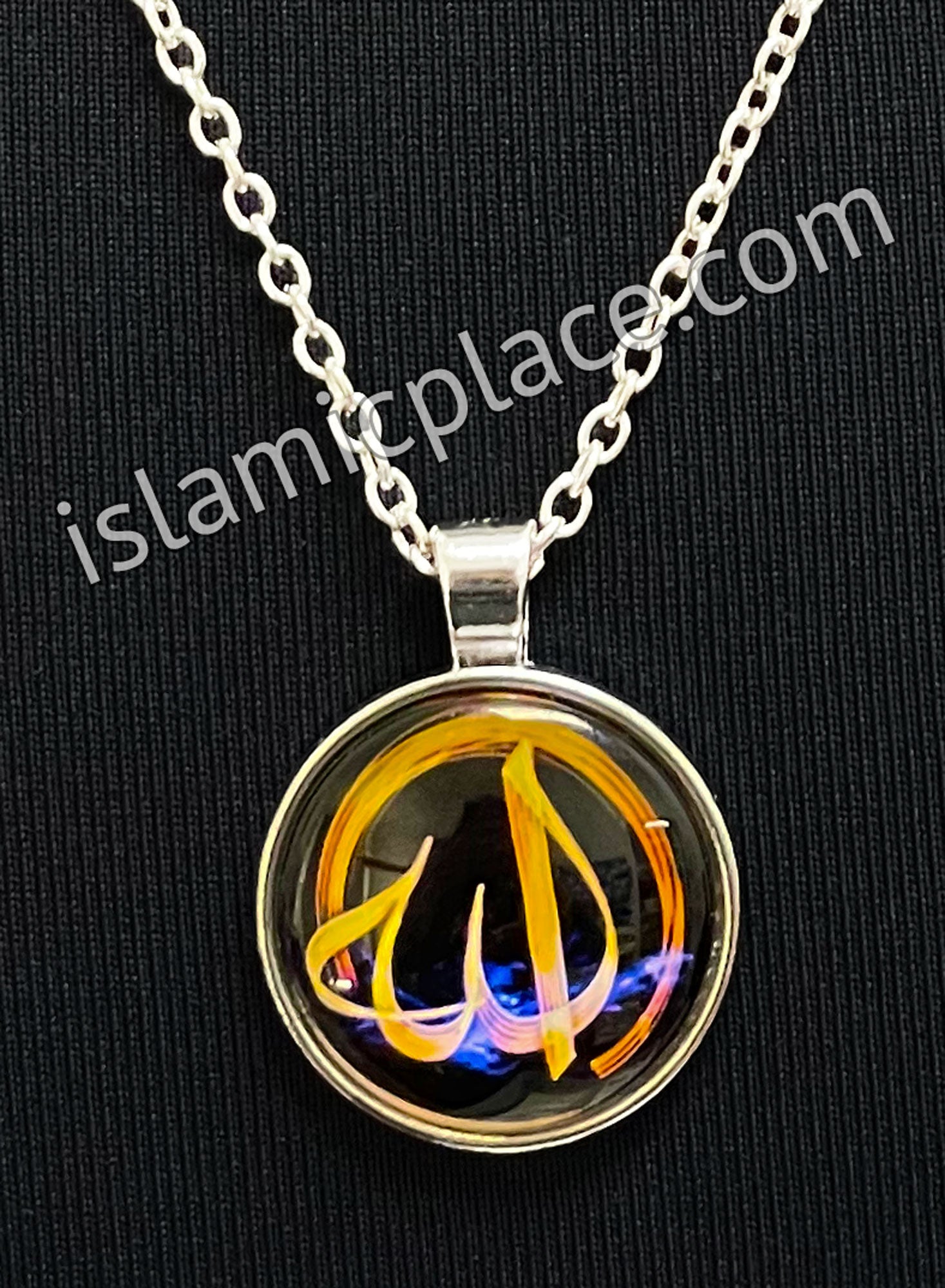 Black and Gold Round Allah Stainless Steel Necklace - jp23
