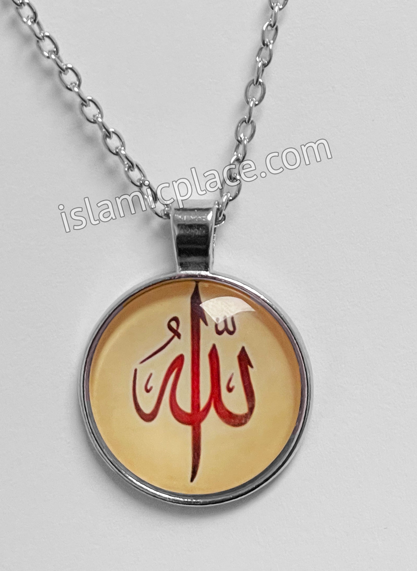 Tan and Red Allah Stainless Steel Necklace - jp24