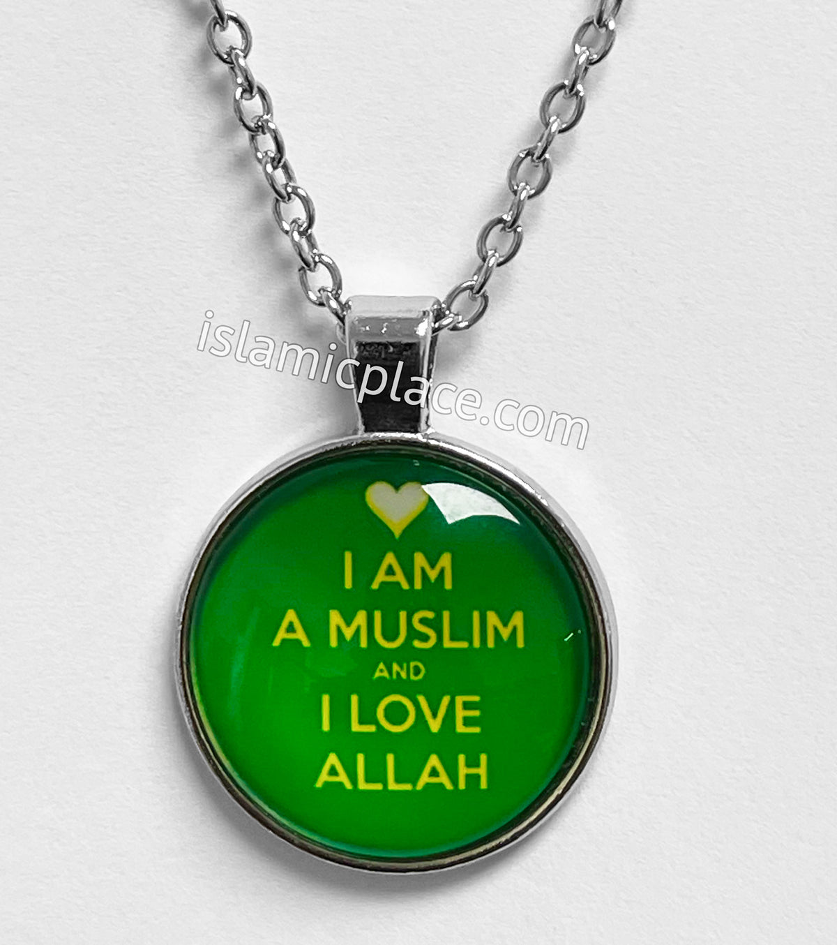 Green and Yellow " I AM A MUSLIM and I LOVE ALLAH" Stainless Steel Necklace - jp26