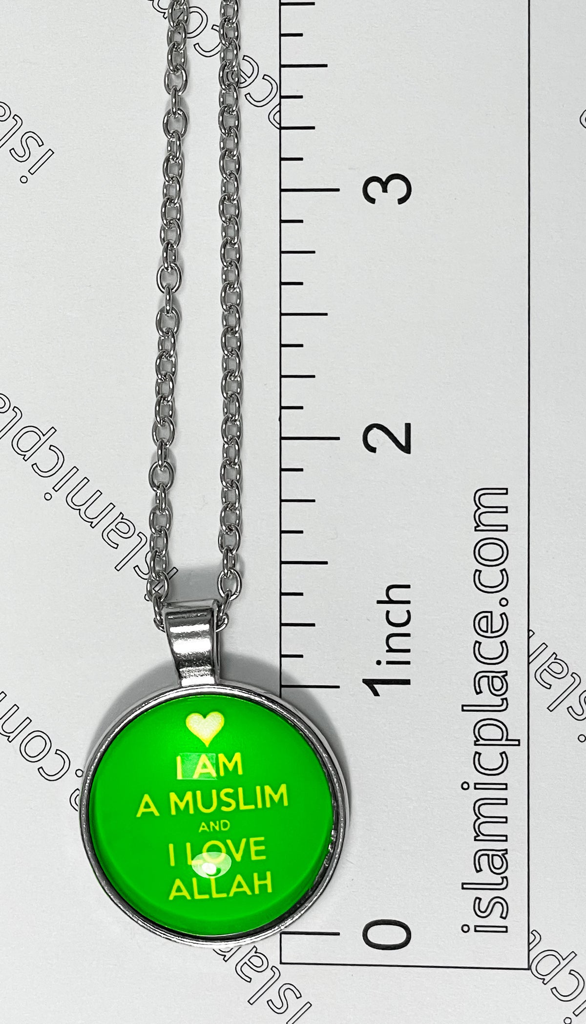 Green and Yellow " I AM A MUSLIM and I LOVE ALLAH" Stainless Steel Necklace - jp26