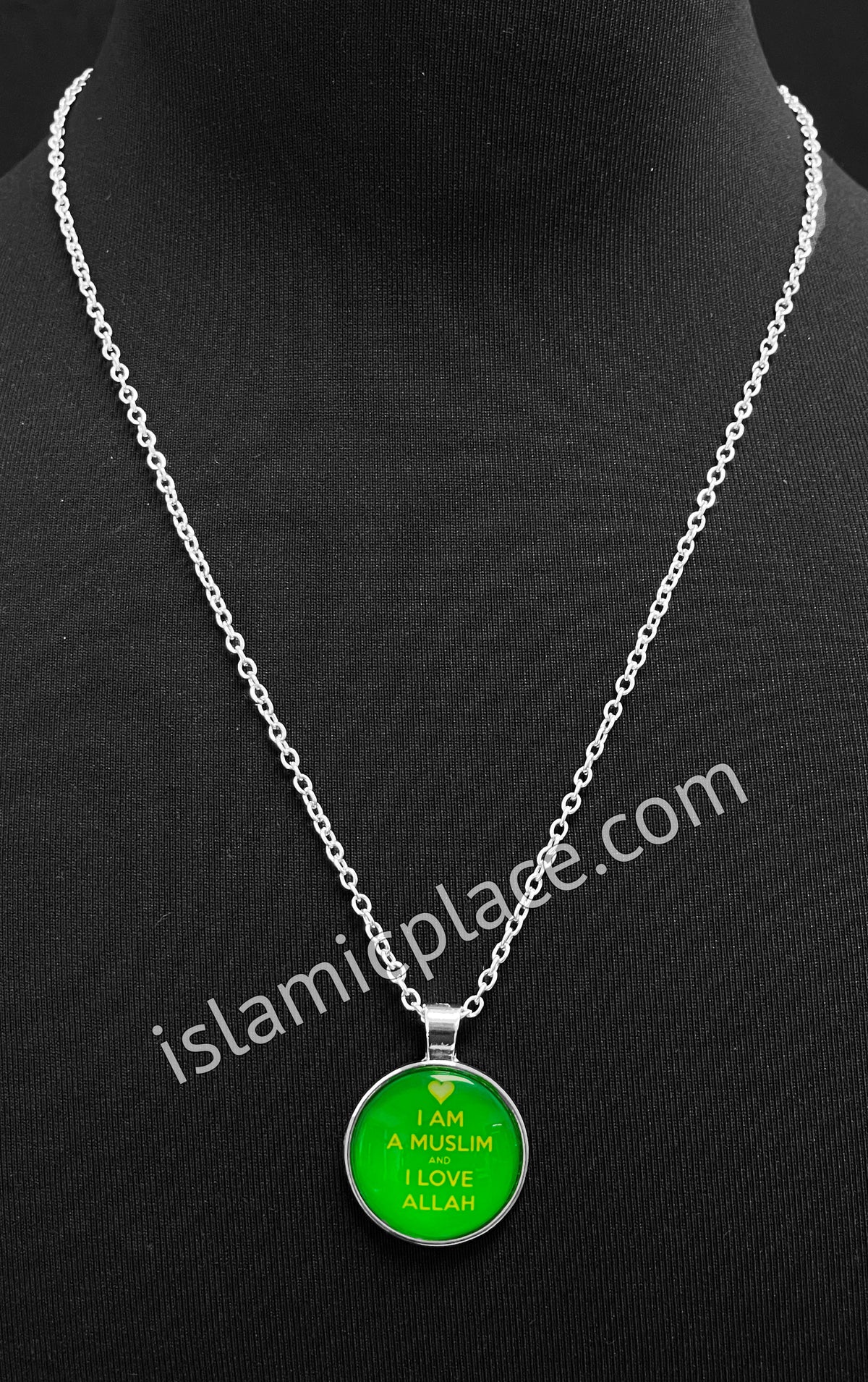 Green and Yellow " I AM A MUSLIM and I LOVE ALLAH" Stainless Steel Necklace - jp26
