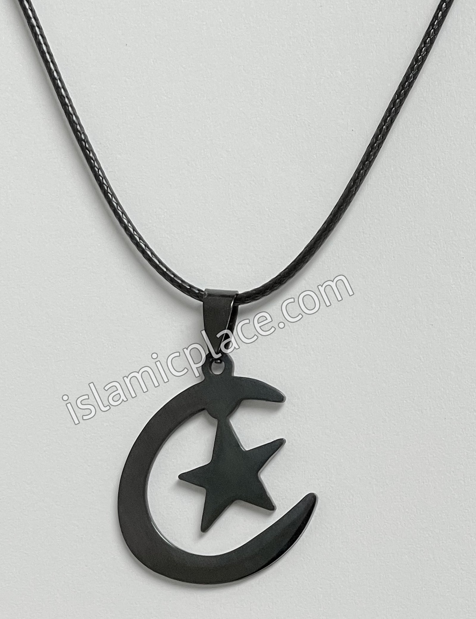 Black Crescent Moon and Star Stainless Steel Necklace - jp28